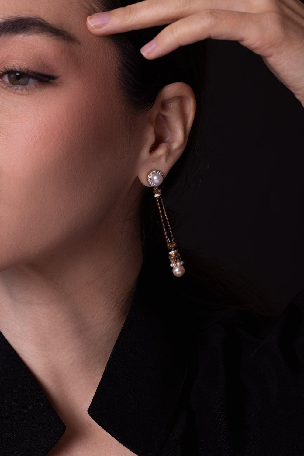 MOKSH-Sapphire Line Nurr Earrings-YELLOW GOLD