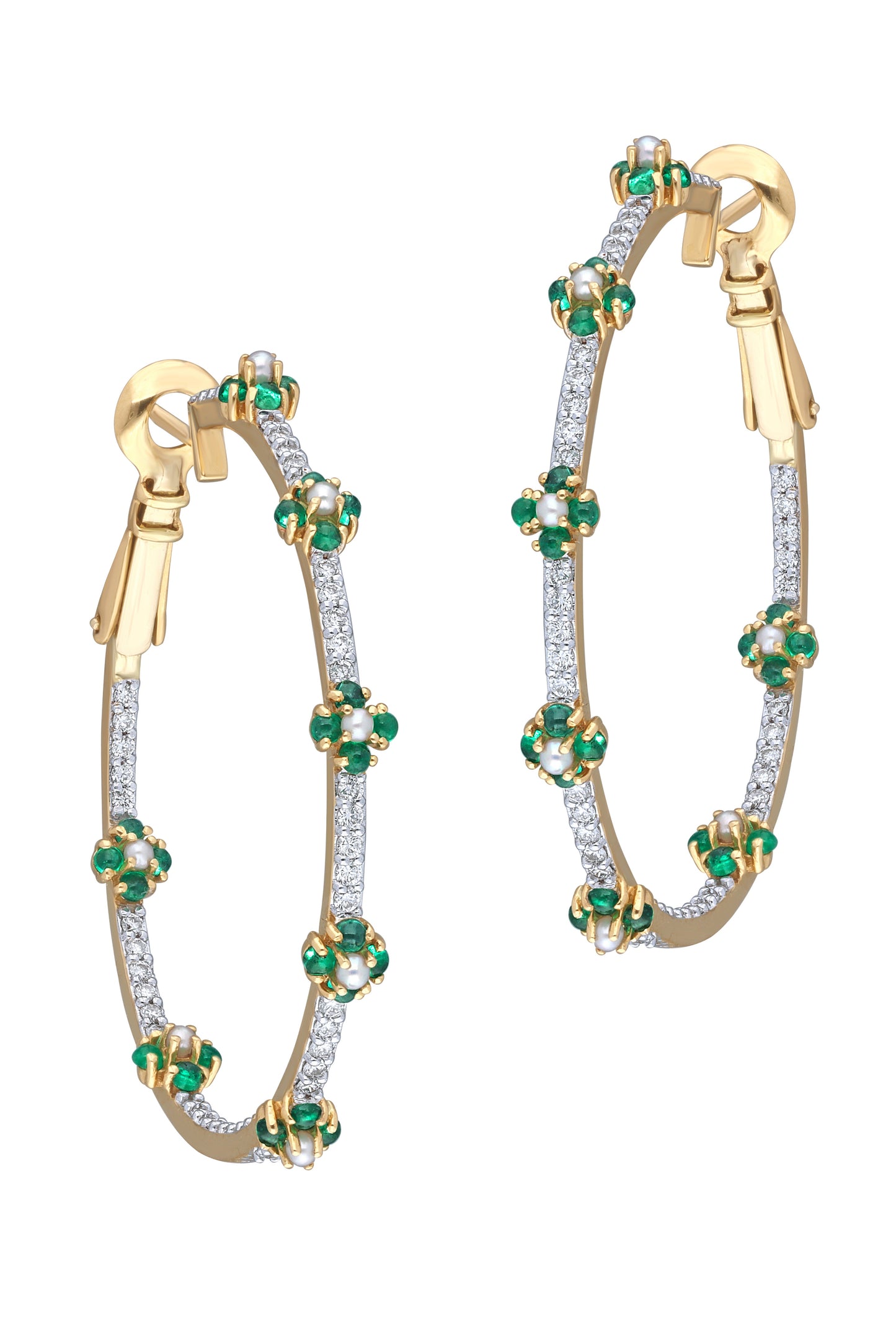 MOKSH-Paro Emerald Hoop Earrings-YLWGLD