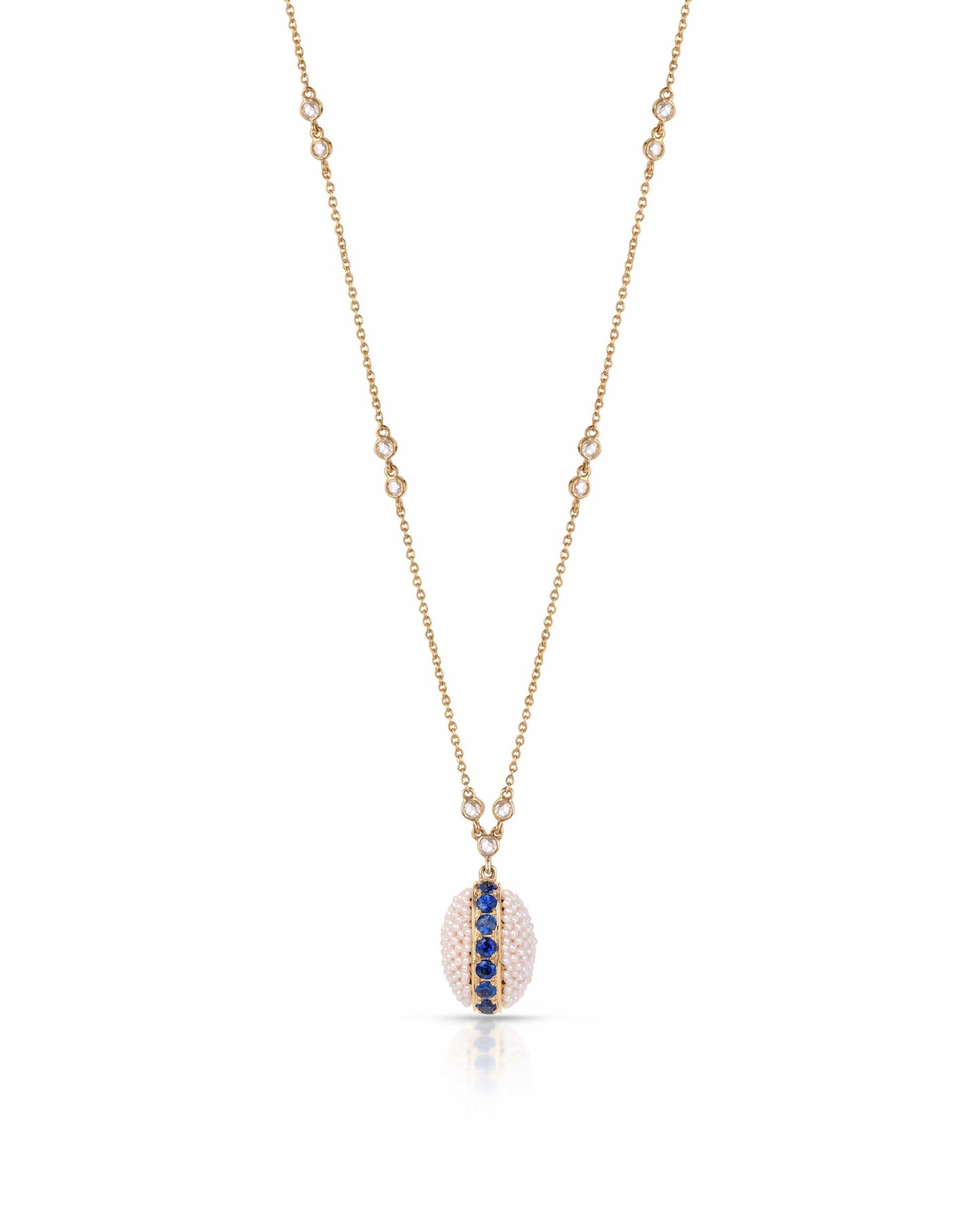 MOKSH-Bombay Blue Sapphire and Pearl Necklace-YELLOW GOLD