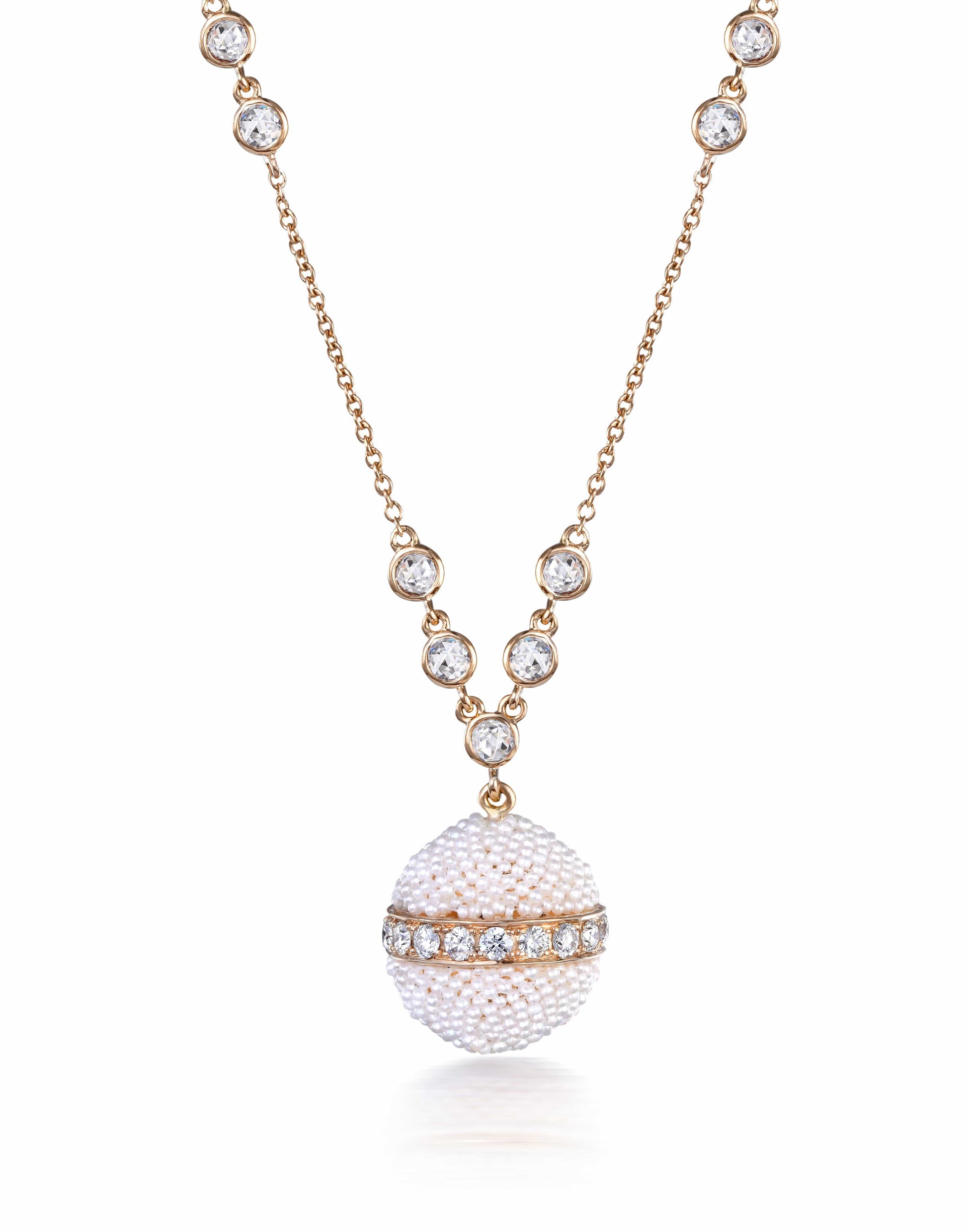 MOKSH-Bombay Diamond and Pearl Pendant Necklace-YELLOW GOLD
