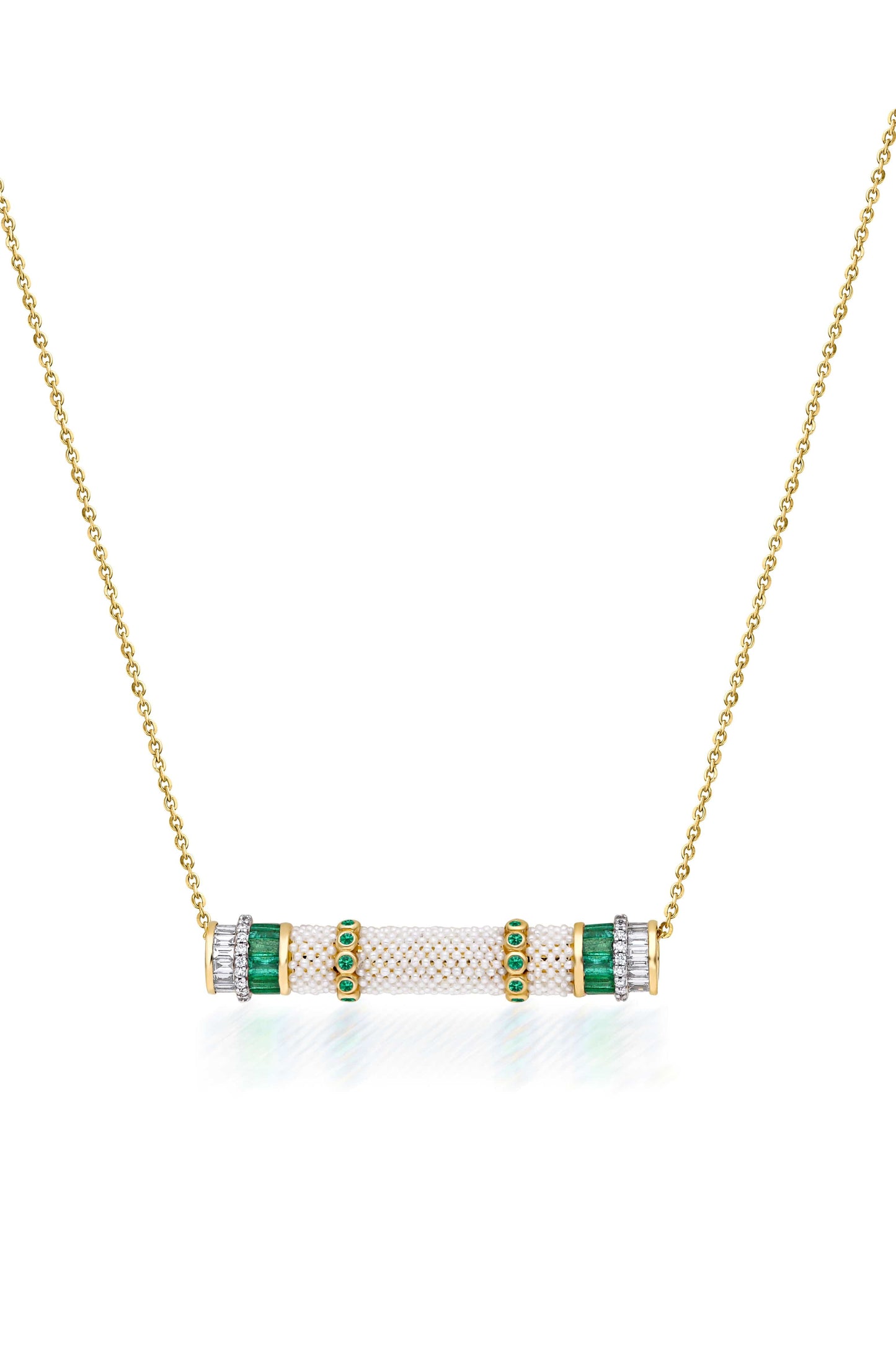 MOKSH-Bombay Emerald and Keshi Pearl Necklace-YELLOW GOLD