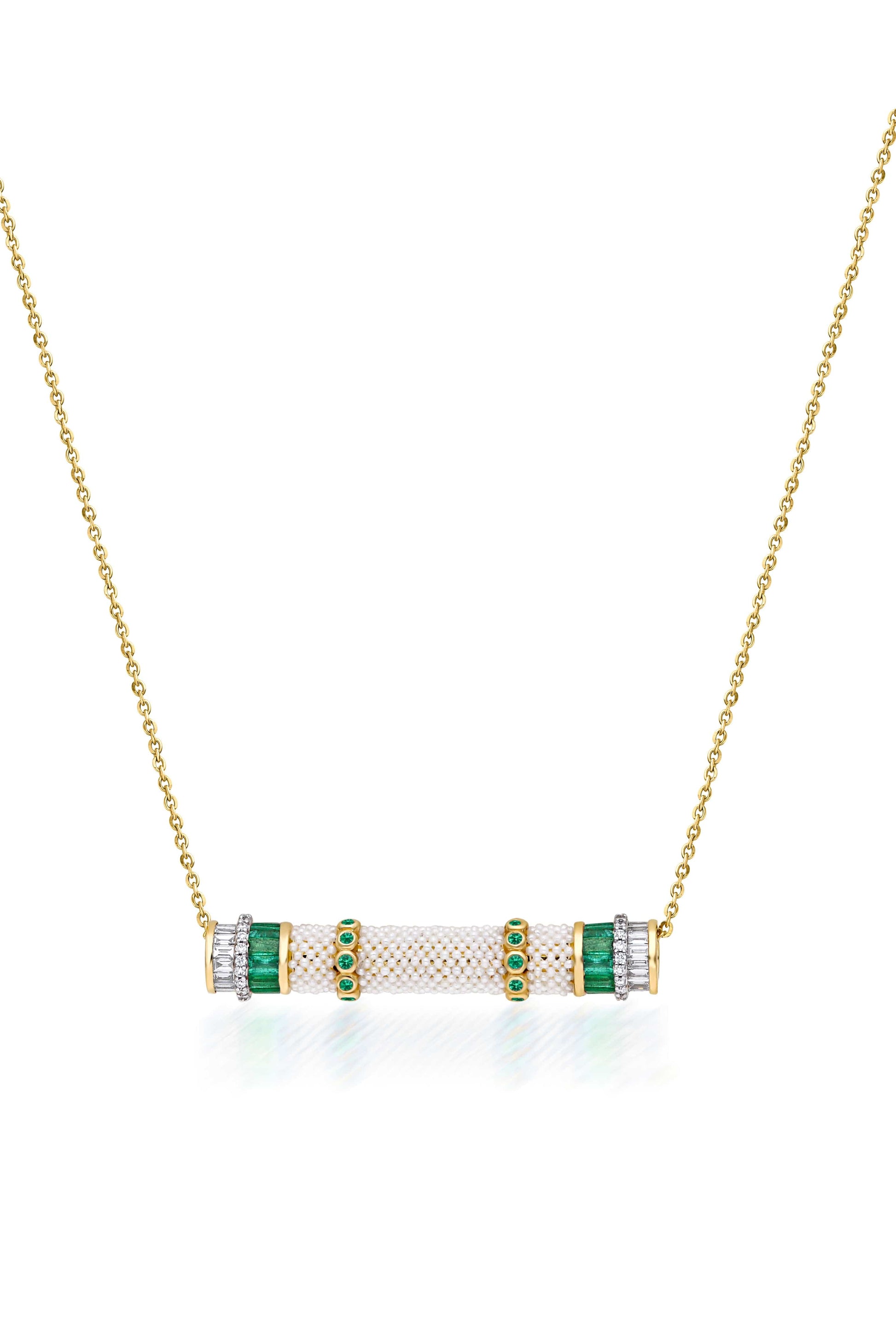 MOKSH-Bombay Emerald and Keshi Pearl Necklace-YELLOW GOLD