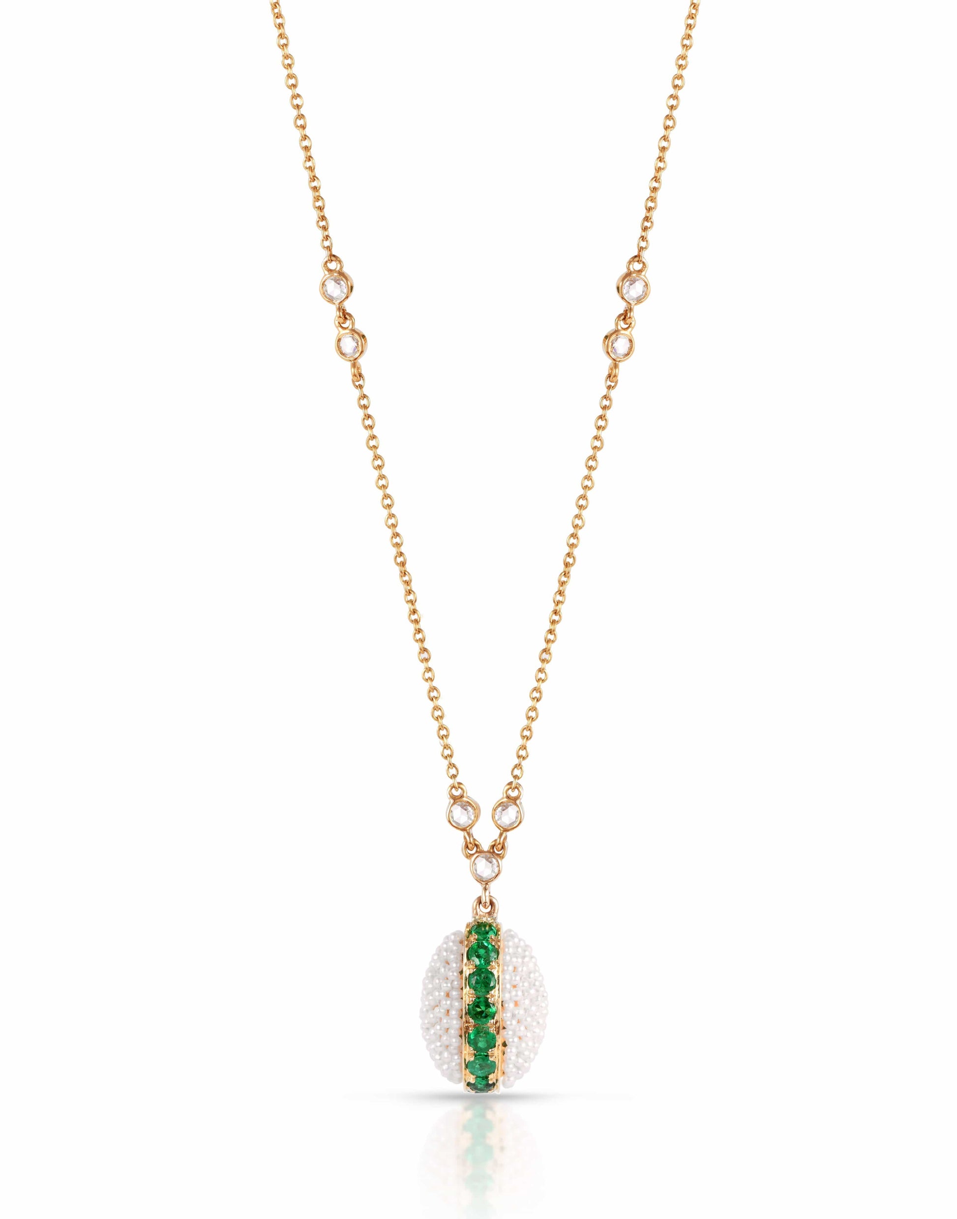 MOKSH-Bombay Emerald and Pearl Necklace-YELLOW GOLD
