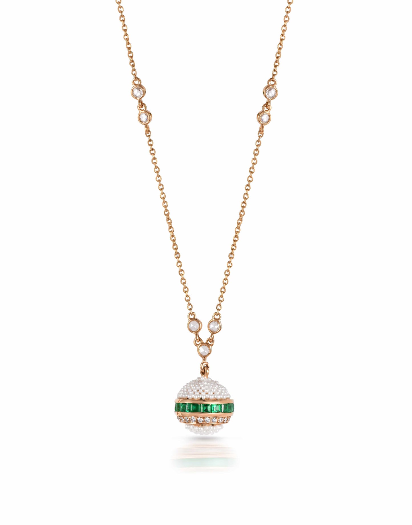 MOKSH-Bombay Emerald and Pearl Pendant Necklace-YELLOW GOLD