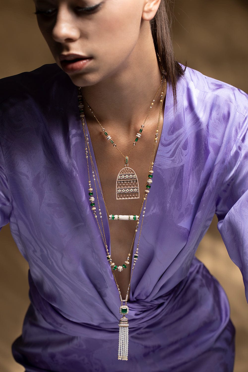 MOKSH-Jodhpur Emerald and Pearl Necklace-YELLOW GOLD