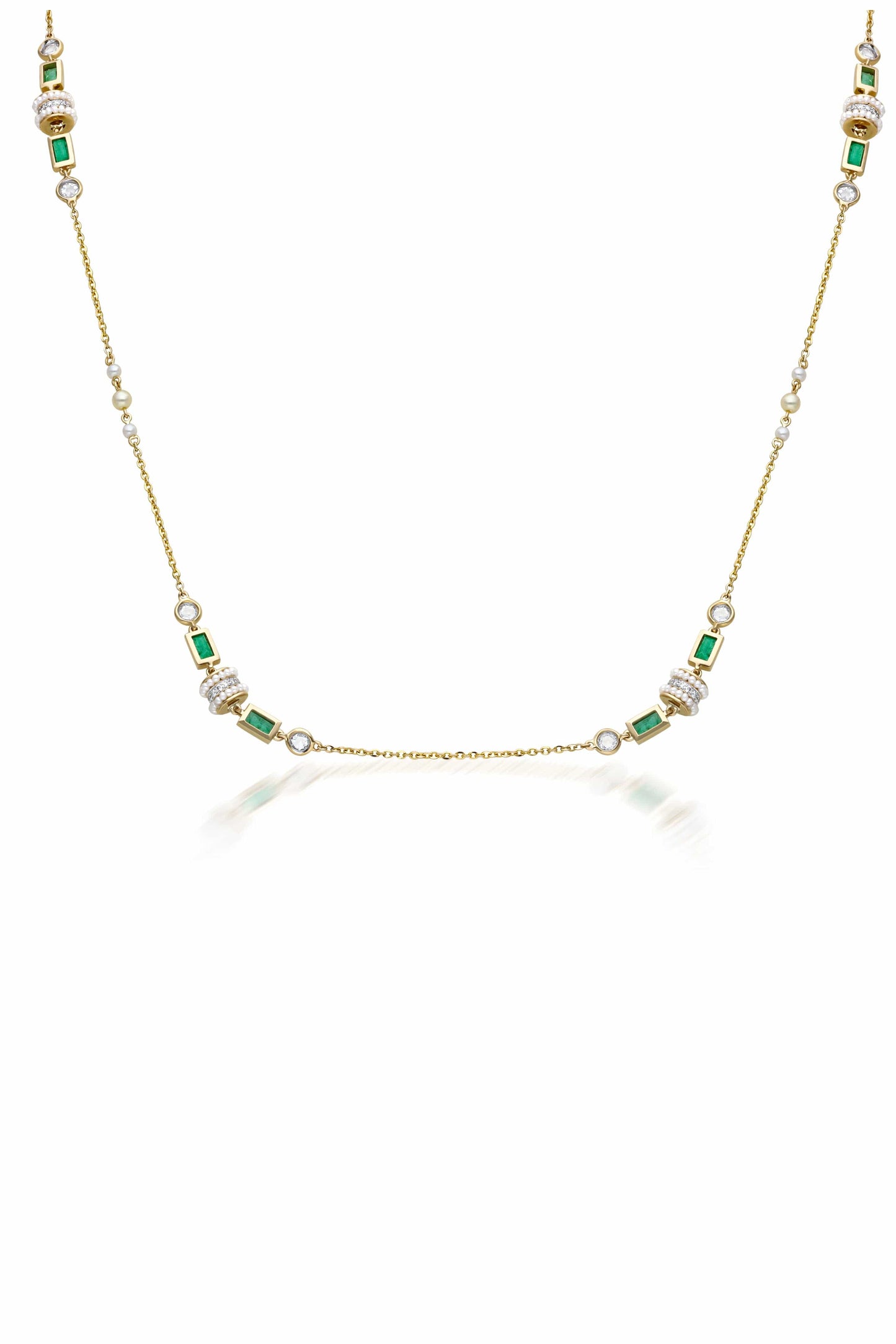 MOKSH-Jodhpur Emerald and Pearl Necklace-YELLOW GOLD