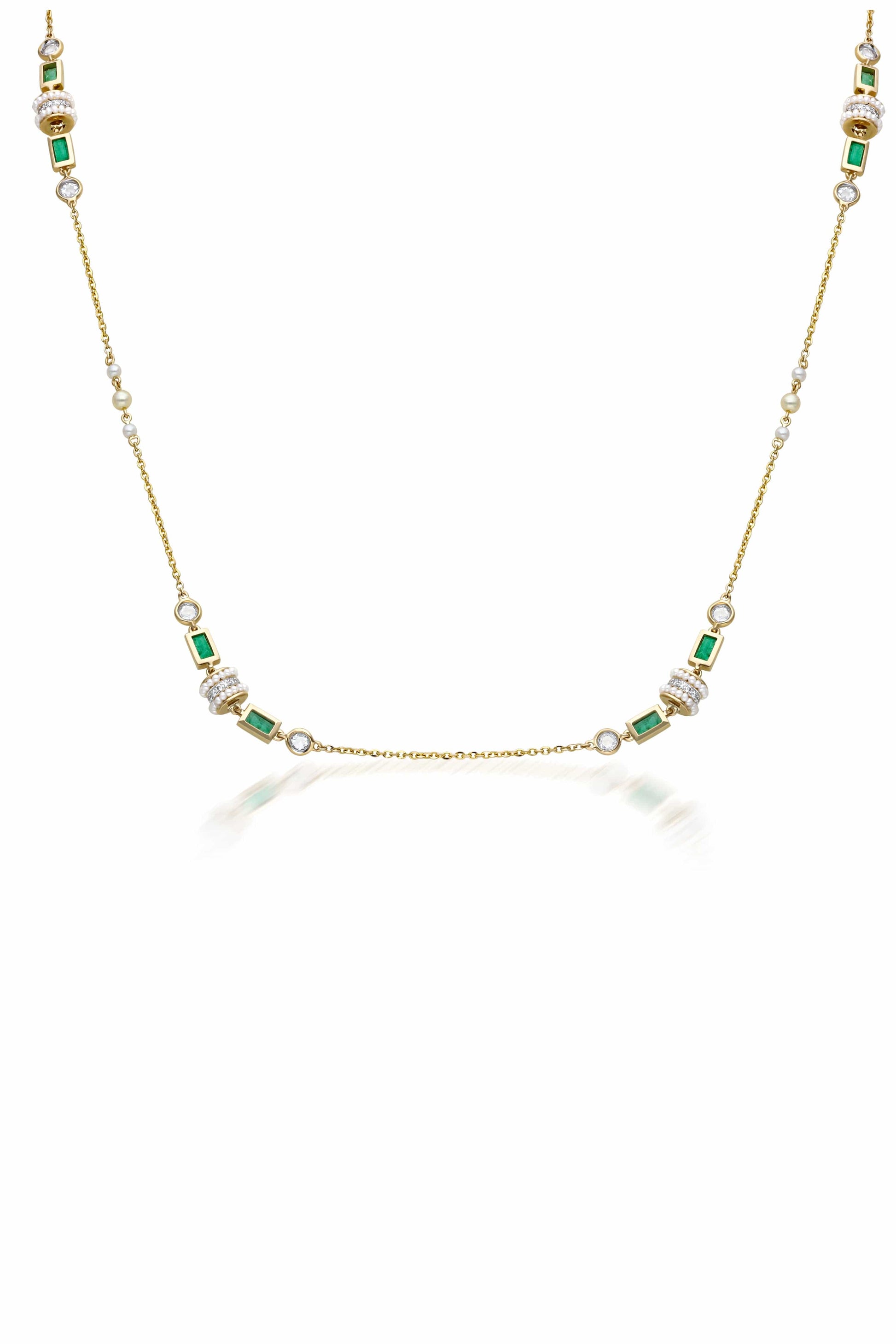 MOKSH-Jodhpur Emerald and Pearl Necklace-YELLOW GOLD