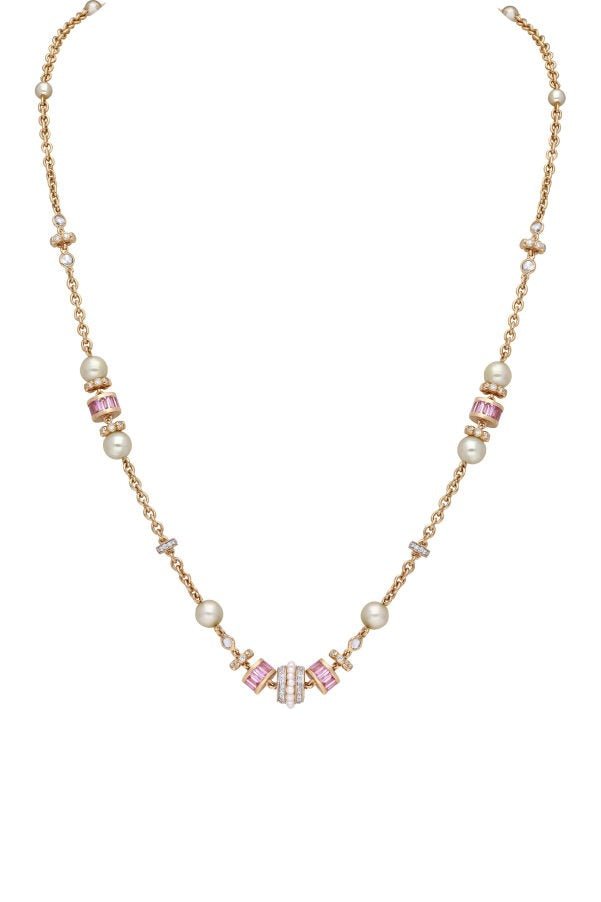 MOKSH-Jodhpur Pink Sapphire Flower Necklace-YELLOW GOLD