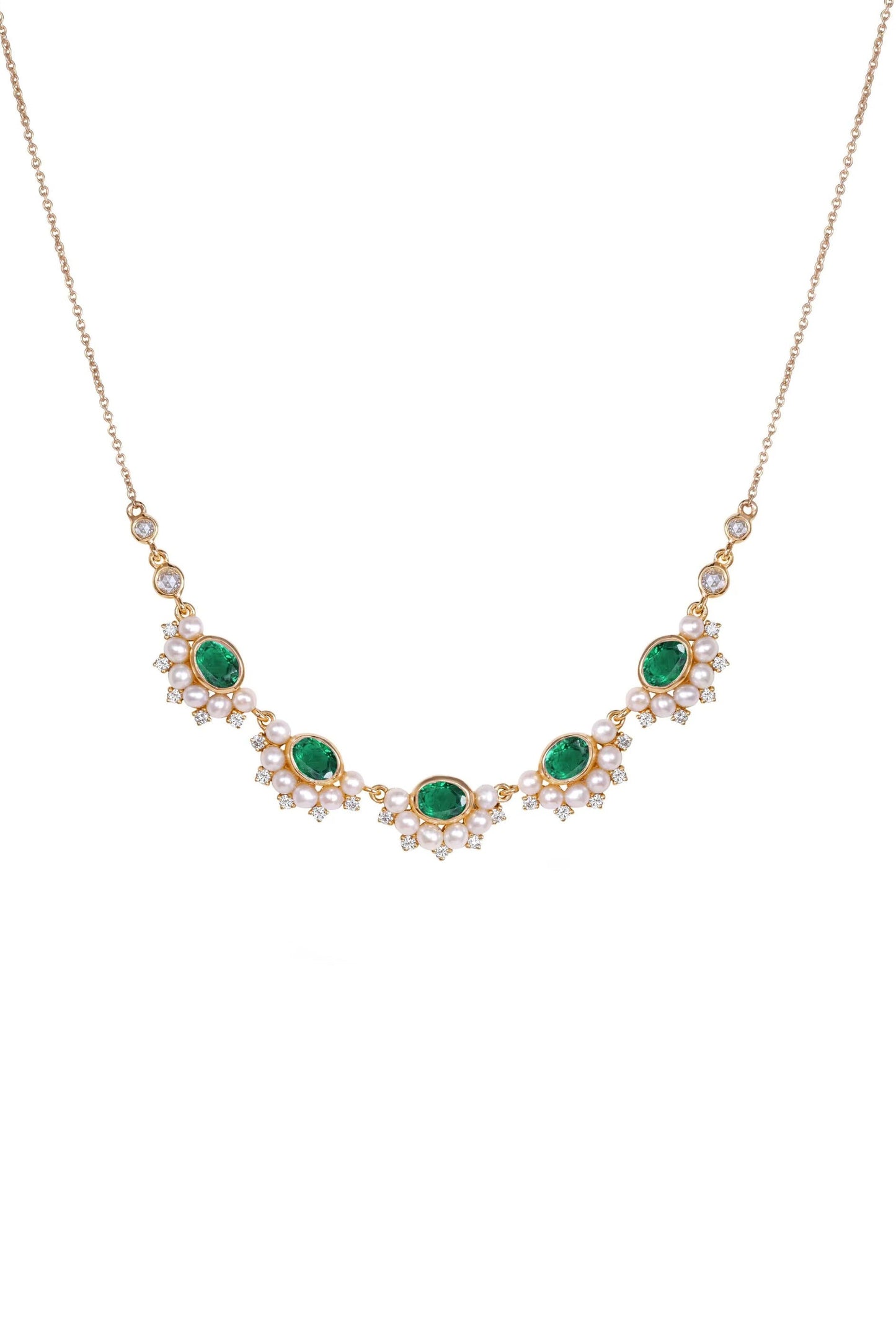 MOKSH-Kyoto Emerald and Pearl Necklace-YELLOW GOLD