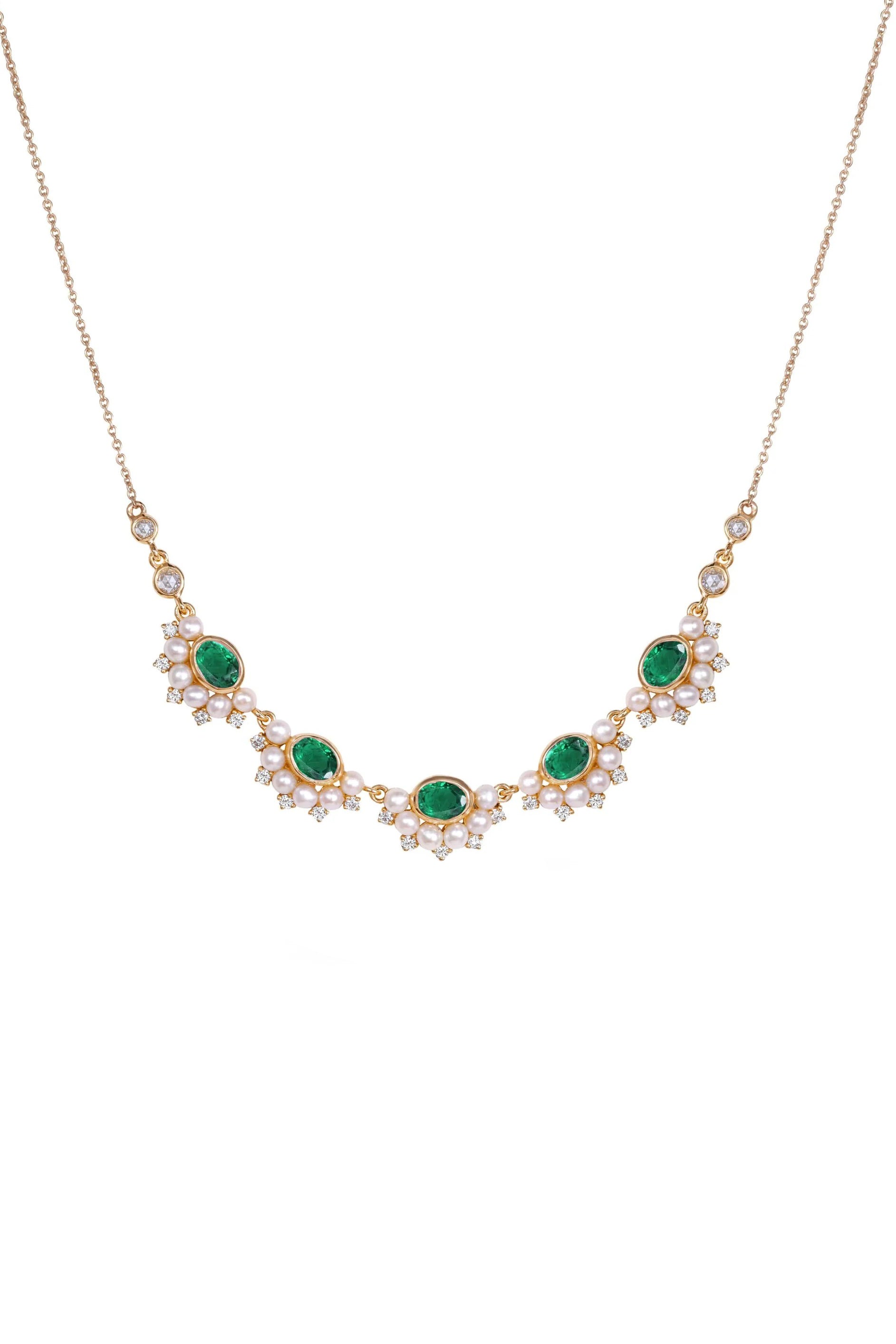 MOKSH-Kyoto Emerald and Pearl Necklace-YELLOW GOLD