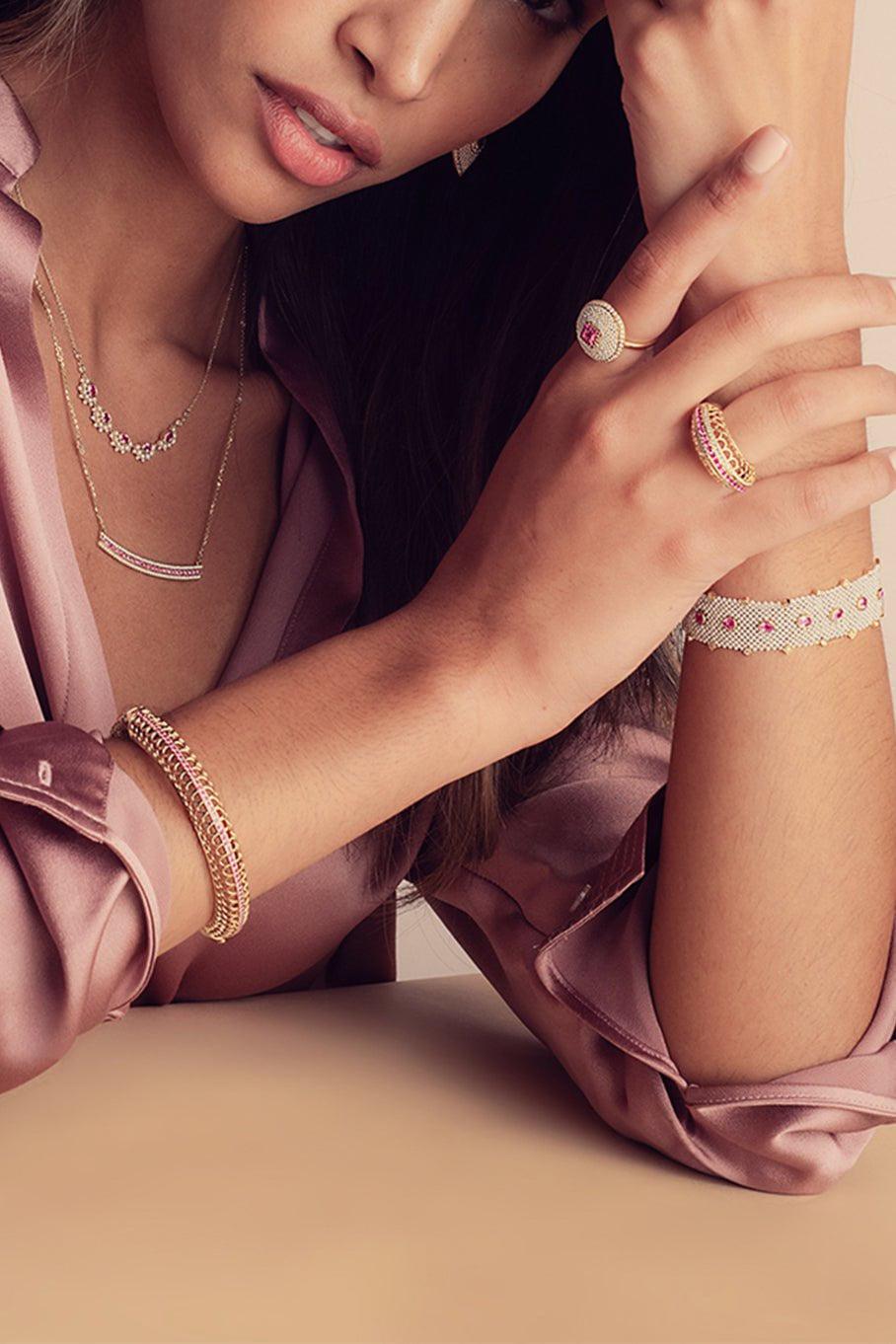 MOKSH-Kyoto Necklace - Pink Sapphire-YELLOW GOLD