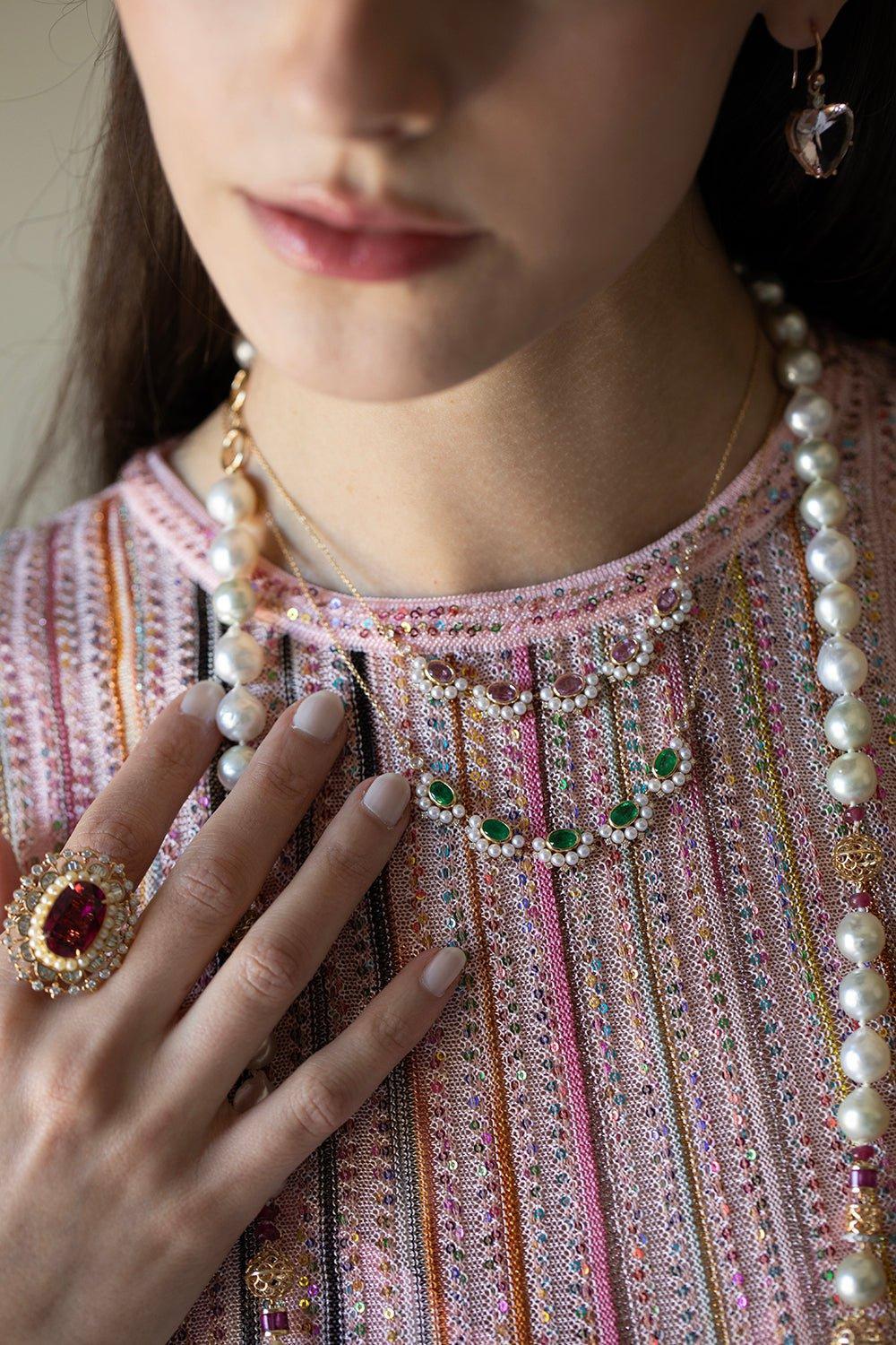 MOKSH-Kyoto Necklace - Pink Sapphire-YELLOW GOLD