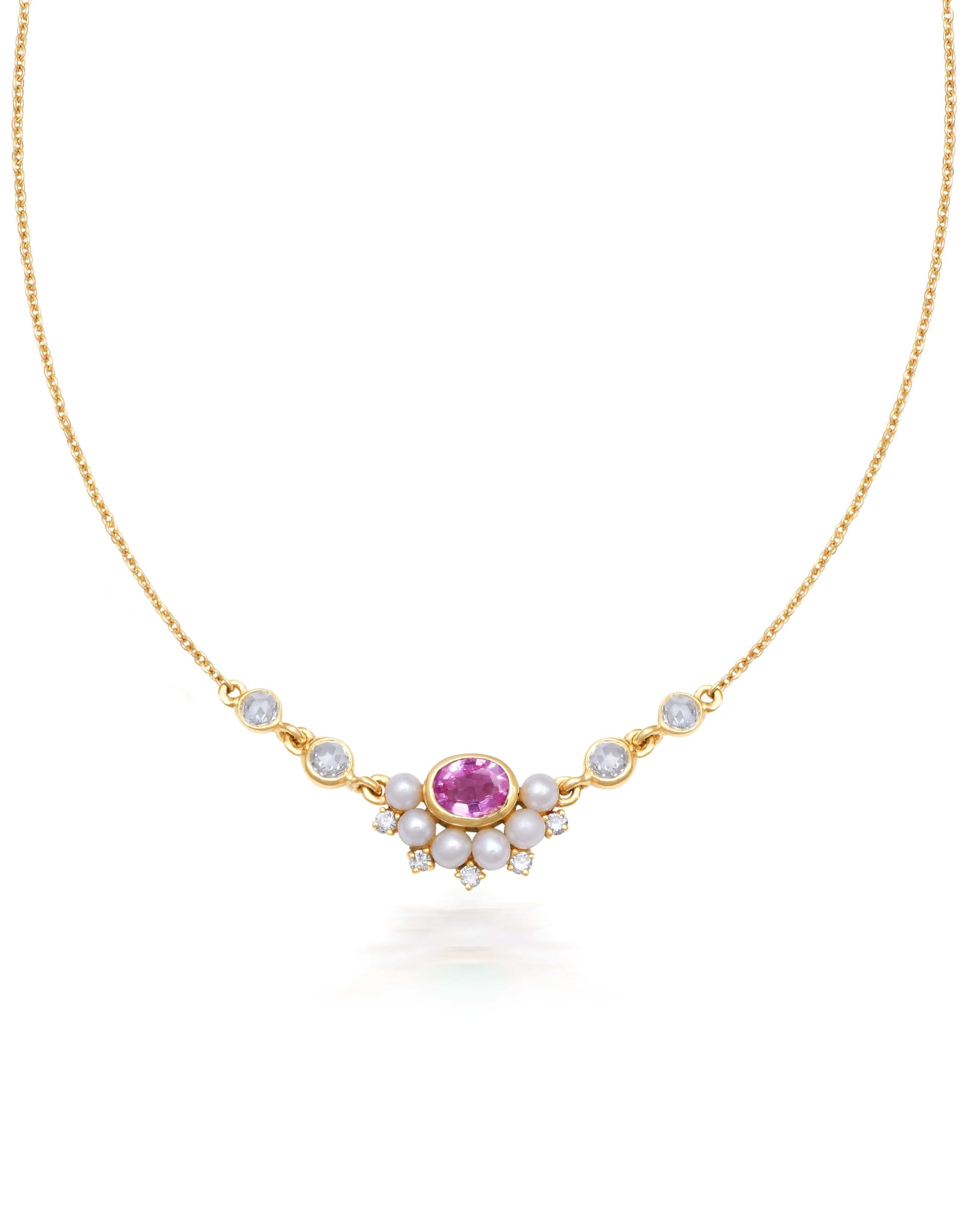 MOKSH-Kyoto Pink Sapphire and Pearl Necklace-YELLOW GOLD