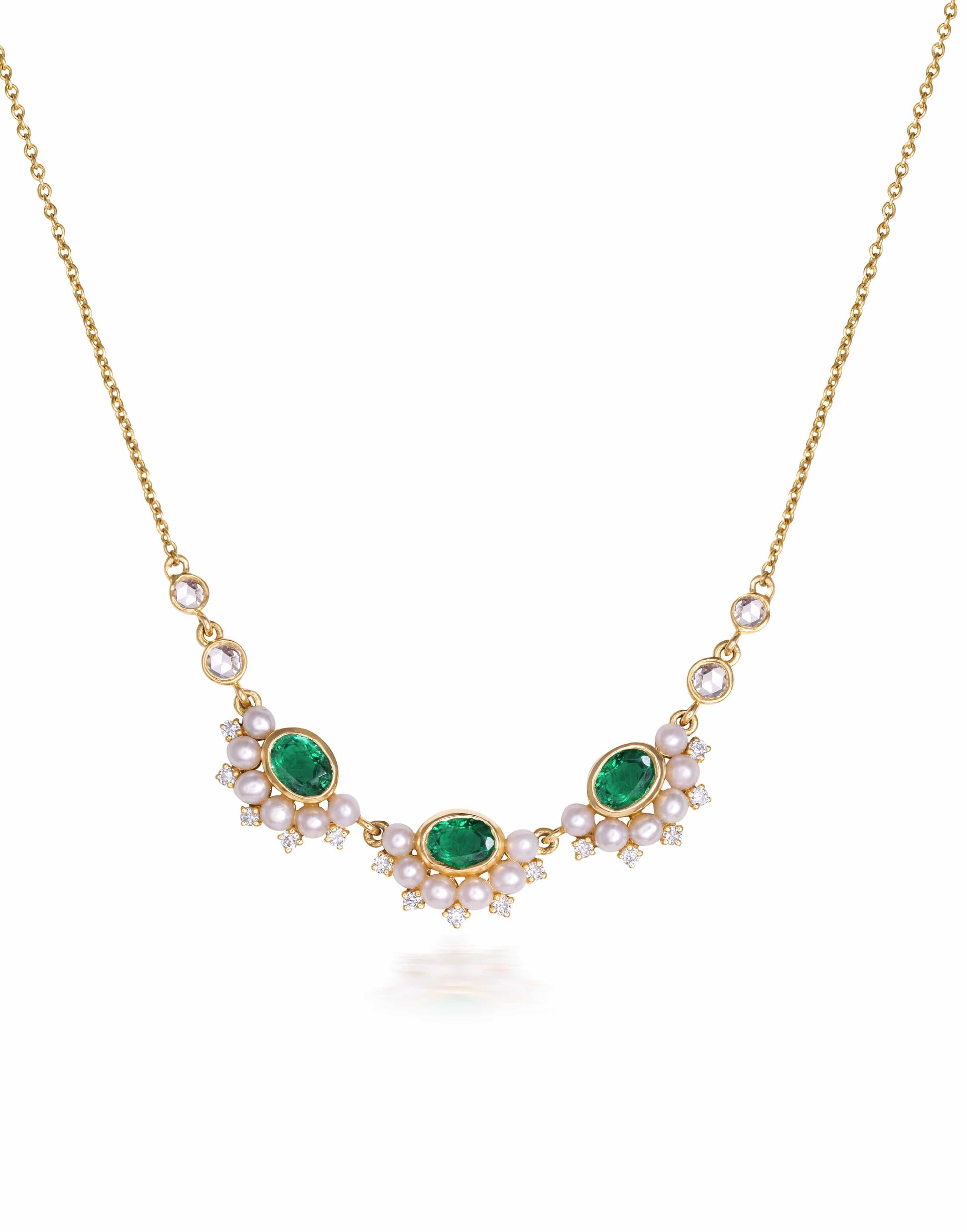 MOKSH-Kyoto Triple Emerald Necklace-YELLOW GOLD