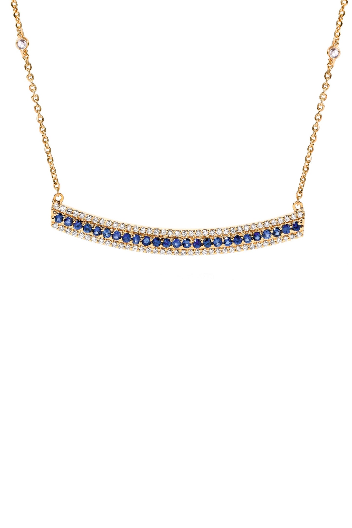 MOKSH-Ladakh Blue Sapphire Bar Necklace-YELLOW GOLD