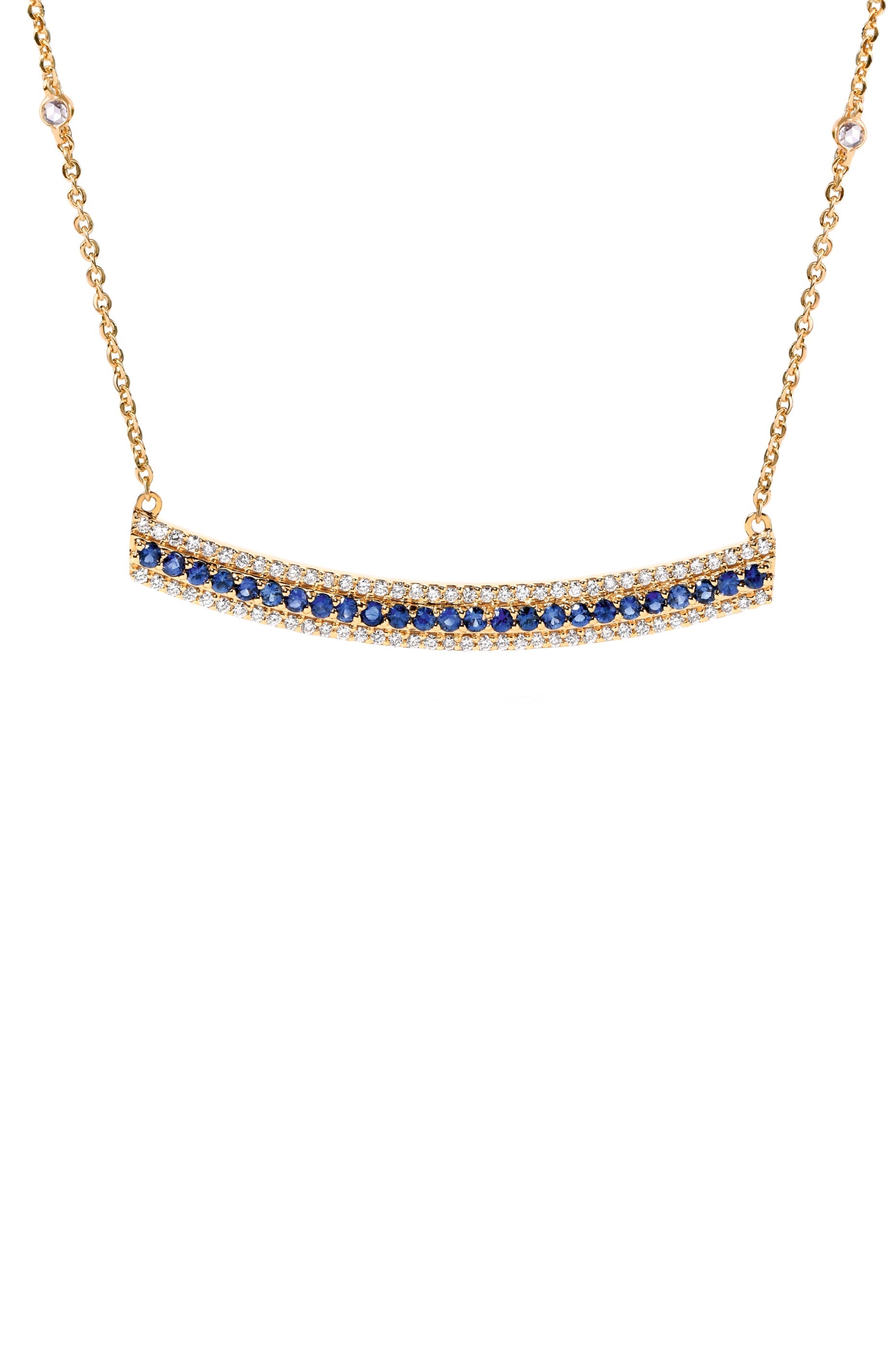 MOKSH-Ladakh Blue Sapphire Bar Necklace-YELLOW GOLD