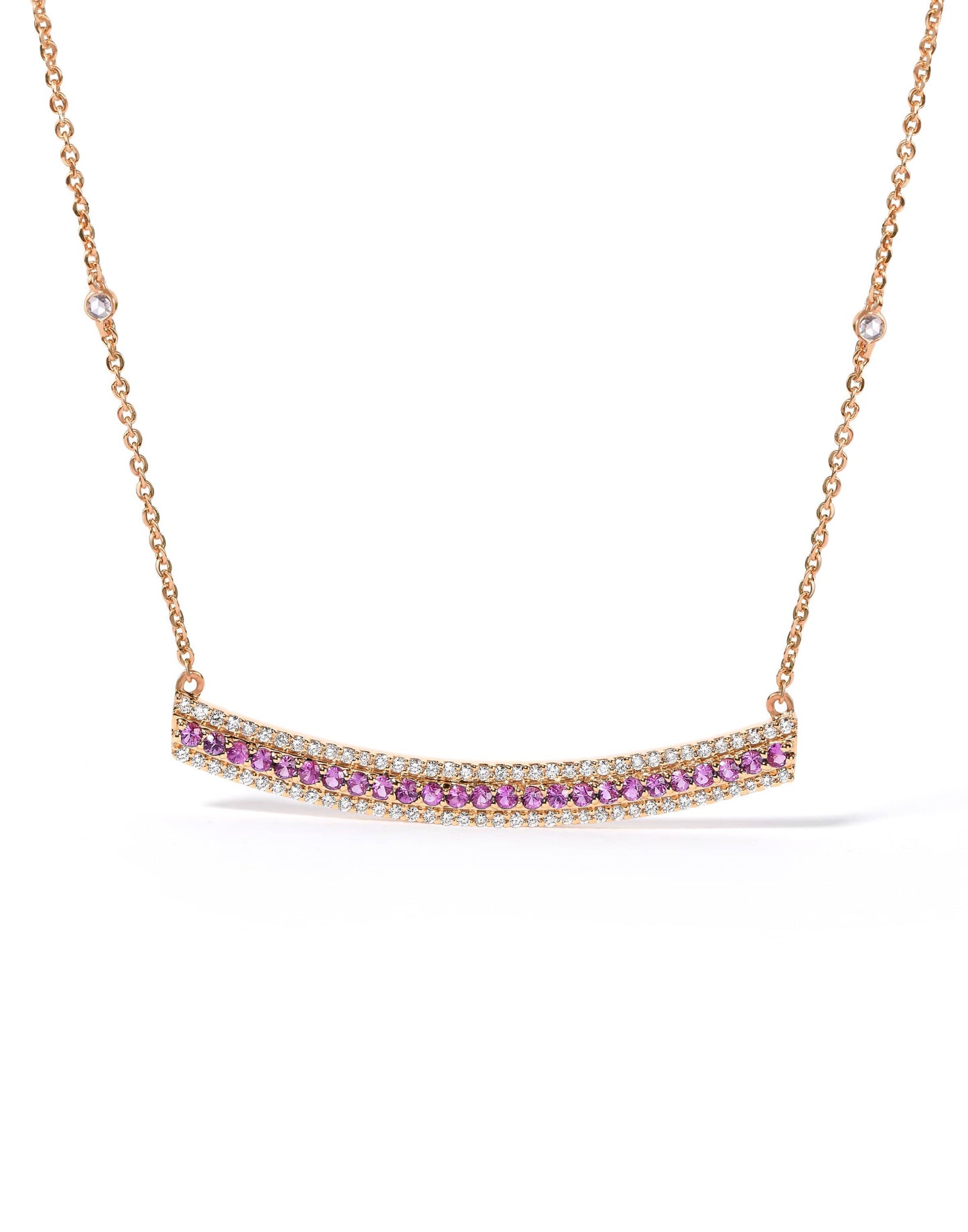 MOKSH-Ladakh Pink Sapphire Bar Necklace-YELLOW GOLD