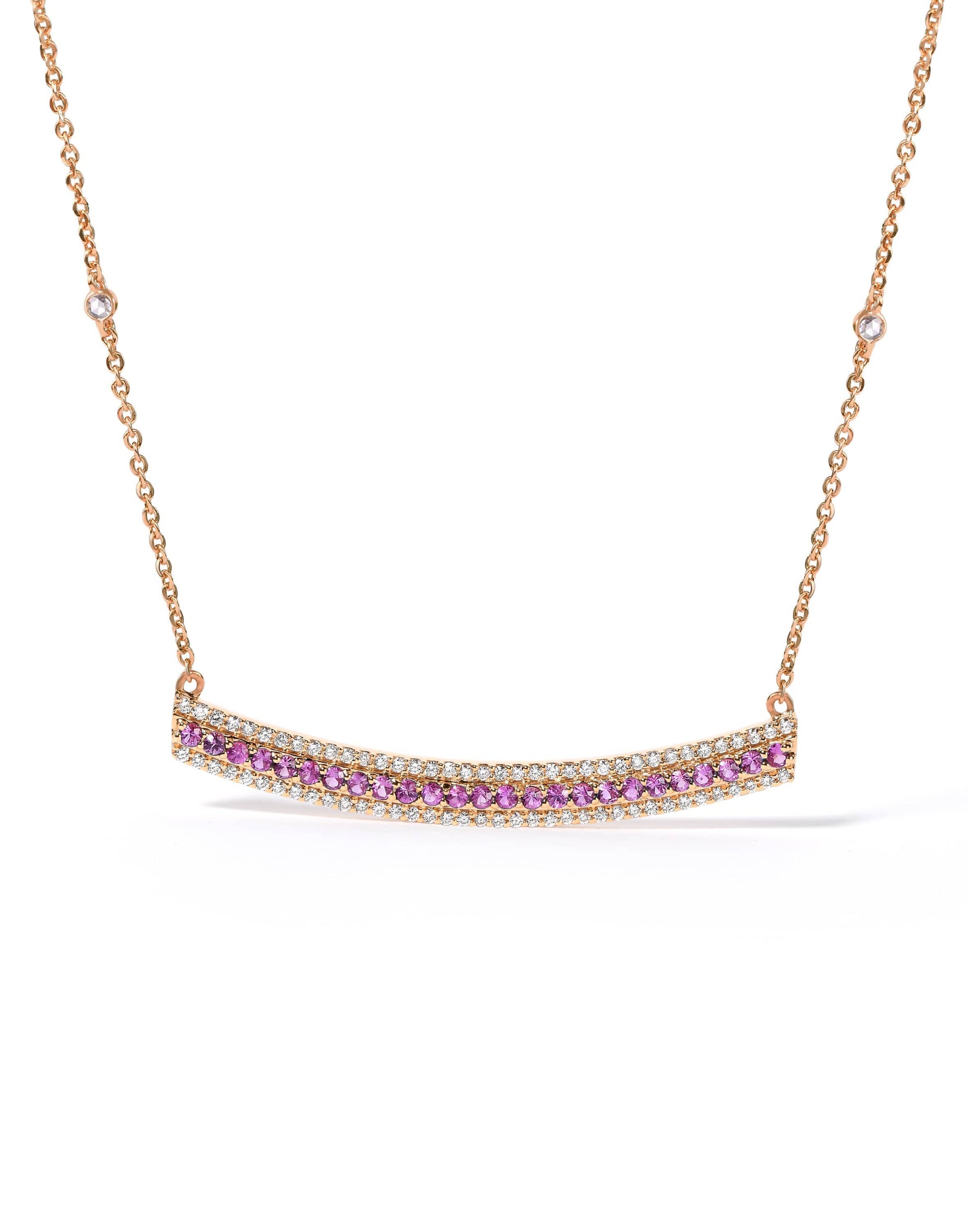 MOKSH-Ladakh Pink Sapphire Bar Necklace-YELLOW GOLD