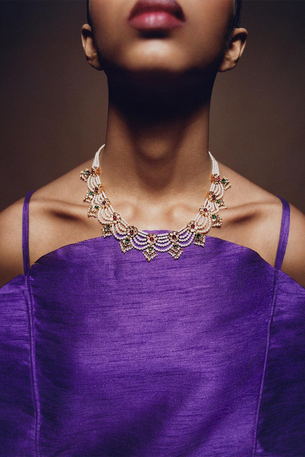 Pearl Spinel Emerald Empress Necklace-YELLOW GOLD-JEWELRYFINE JEWELNECKLACE O-MOKSH