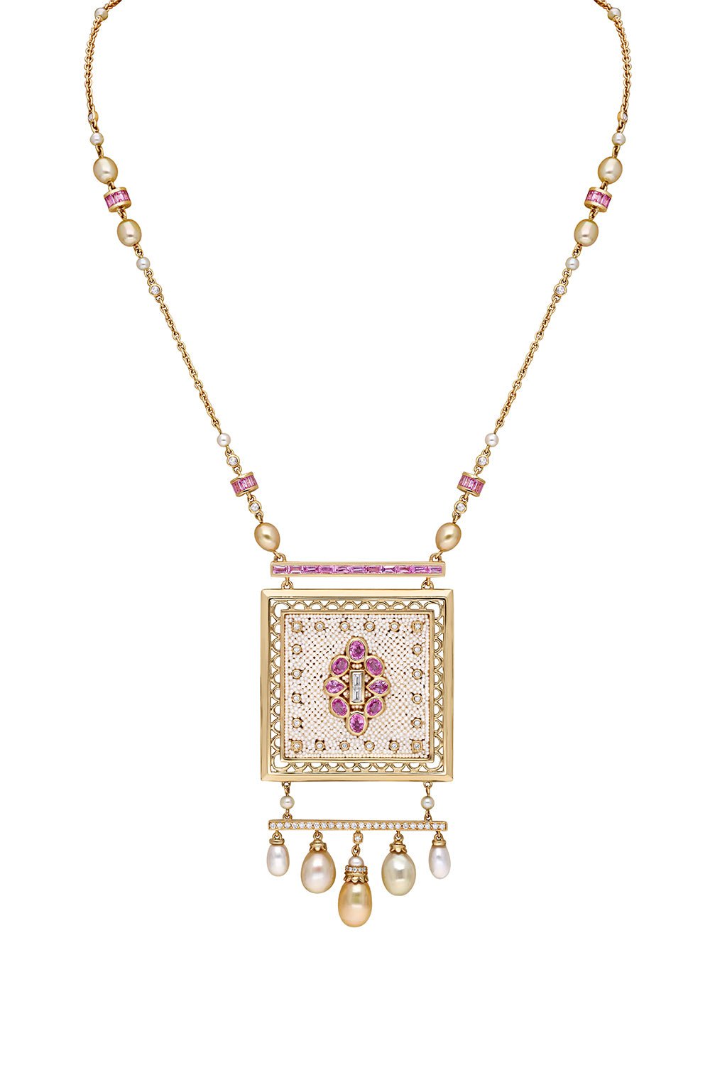 MOKSH-Pink Sapphire Bombay Necklace-YELLOW GOLD