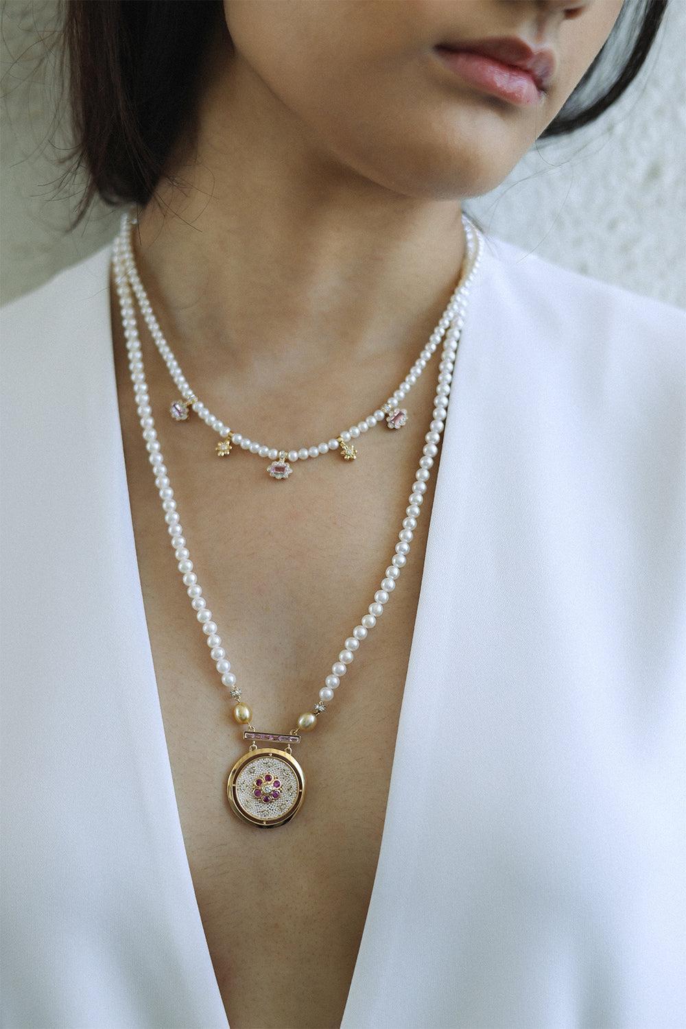 Spinel Pearl Kyoto Necklace-YELLOW GOLD-JEWELRYFINE JEWELNECKLACE O-MOKSH