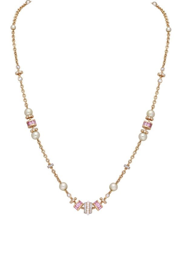 MOKSH-Jodhpur Pink Sapphire Flower Necklace-YLWGLD