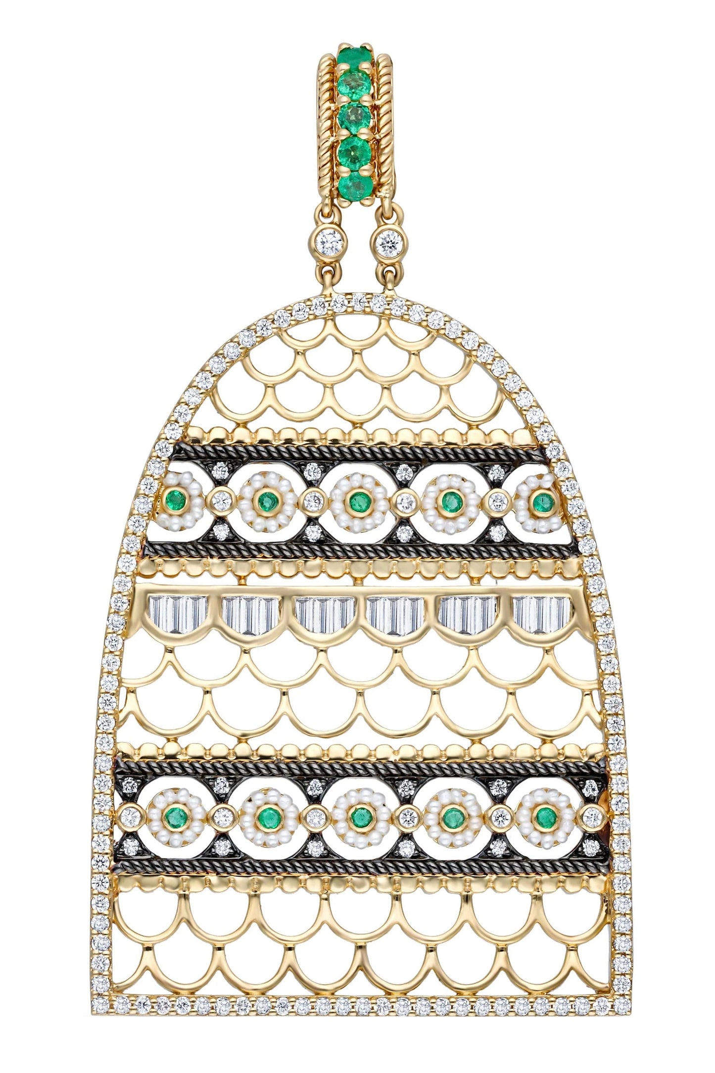 MOKSH-Jodhpur Emerald and Pearl Pendant-YELLOW GOLD