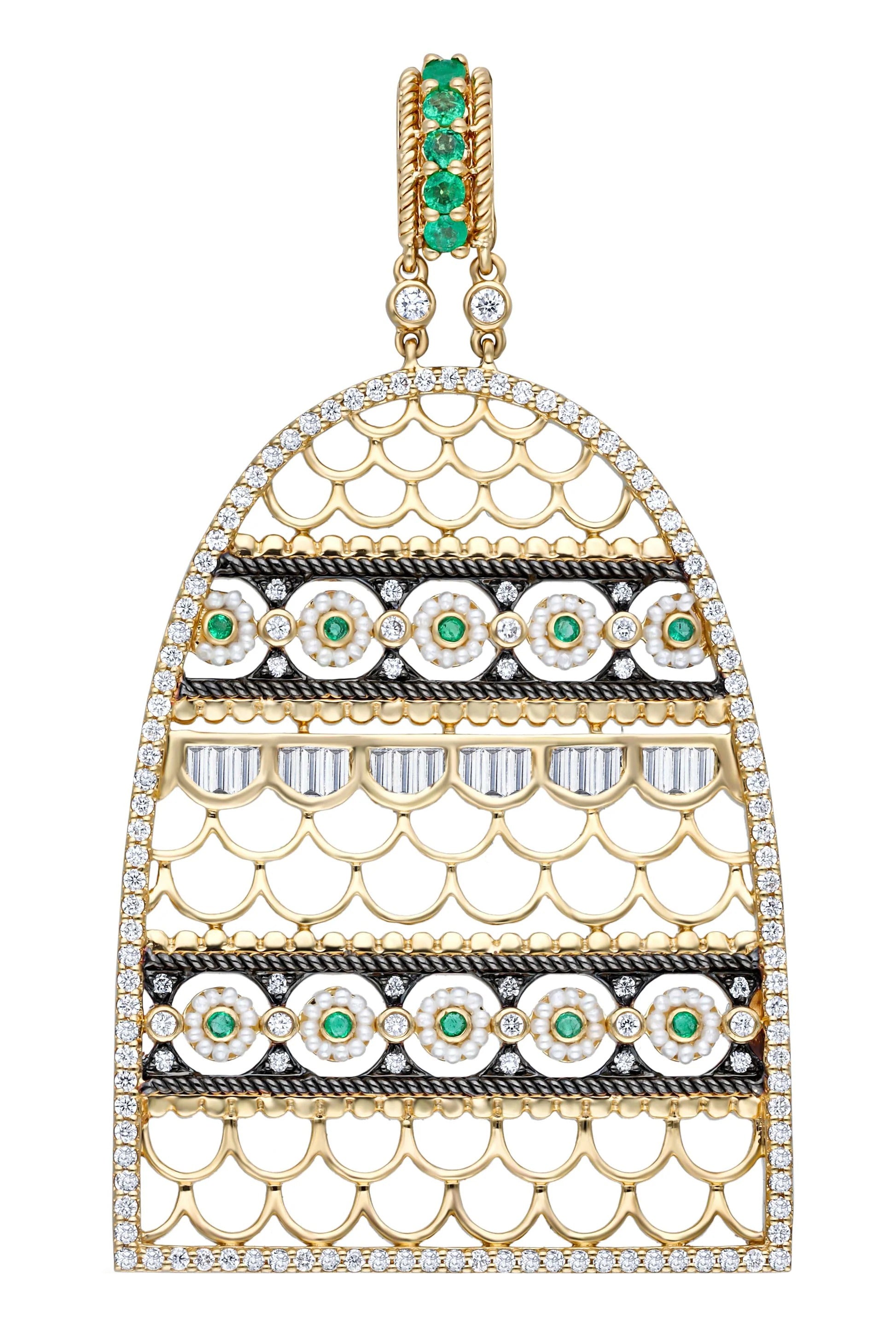 MOKSH-Jodhpur Emerald and Pearl Pendant-YELLOW GOLD