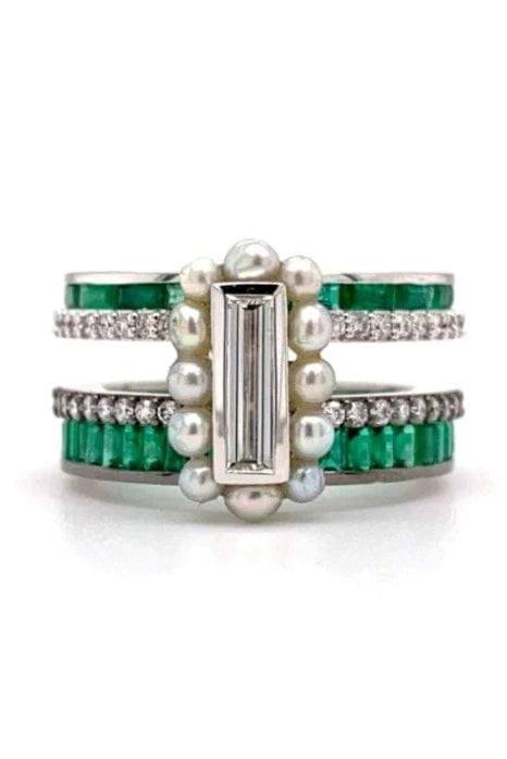 MOKSH-Nuur Emerald and Pearl Ring-WHITE GOLD