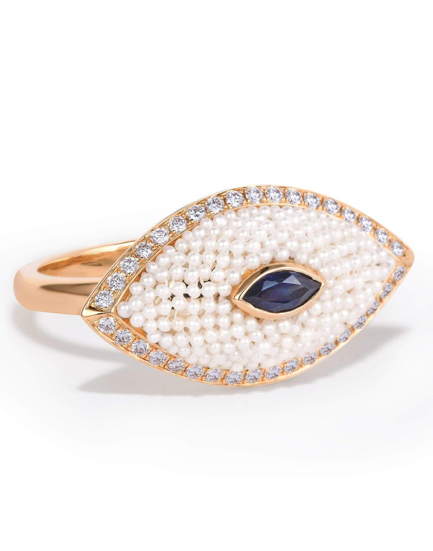 MOKSH-Bombay Keshi Pearl Evil Eye Ring-YELLOW GOLD