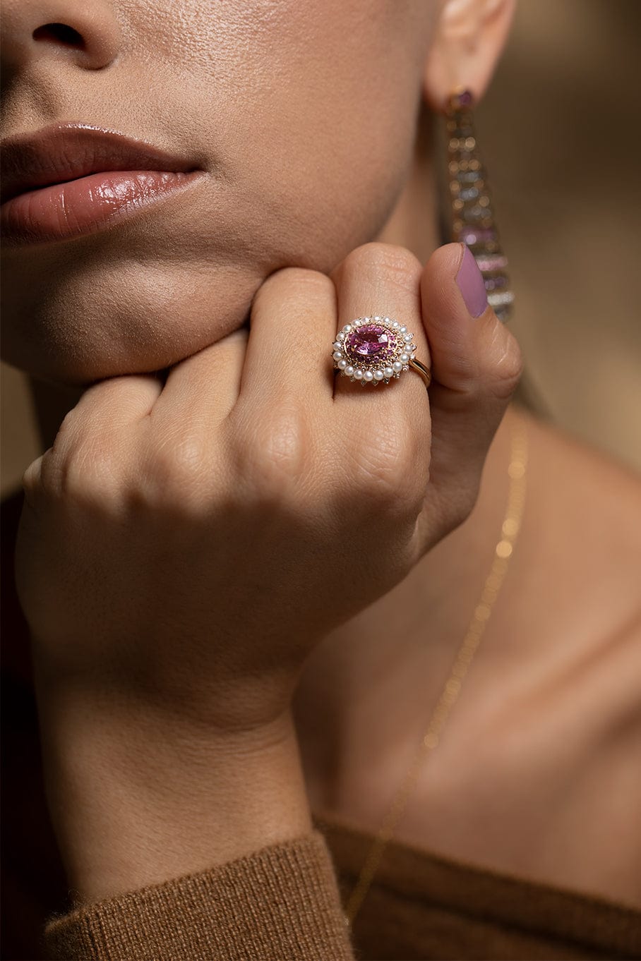 MOKSH-Kyoto Pink Sapphire and Pearl Ring-YELLOW GOLD