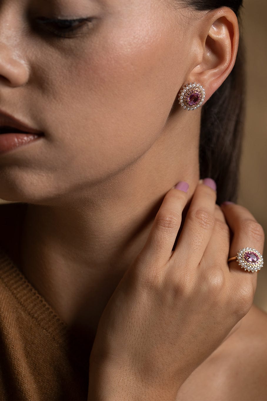 MOKSH-Kyoto Pink Sapphire and Pearl Ring-YELLOW GOLD