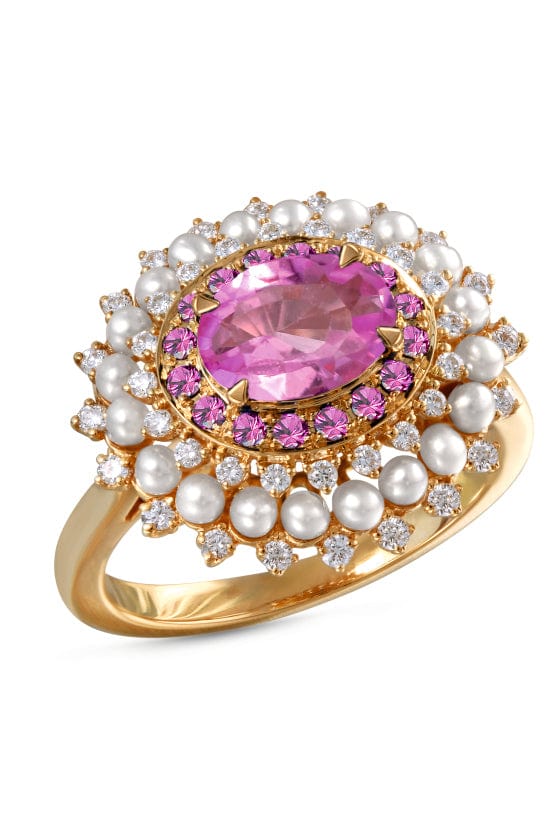 MOKSH-Kyoto Pink Sapphire and Pearl Ring-YELLOW GOLD