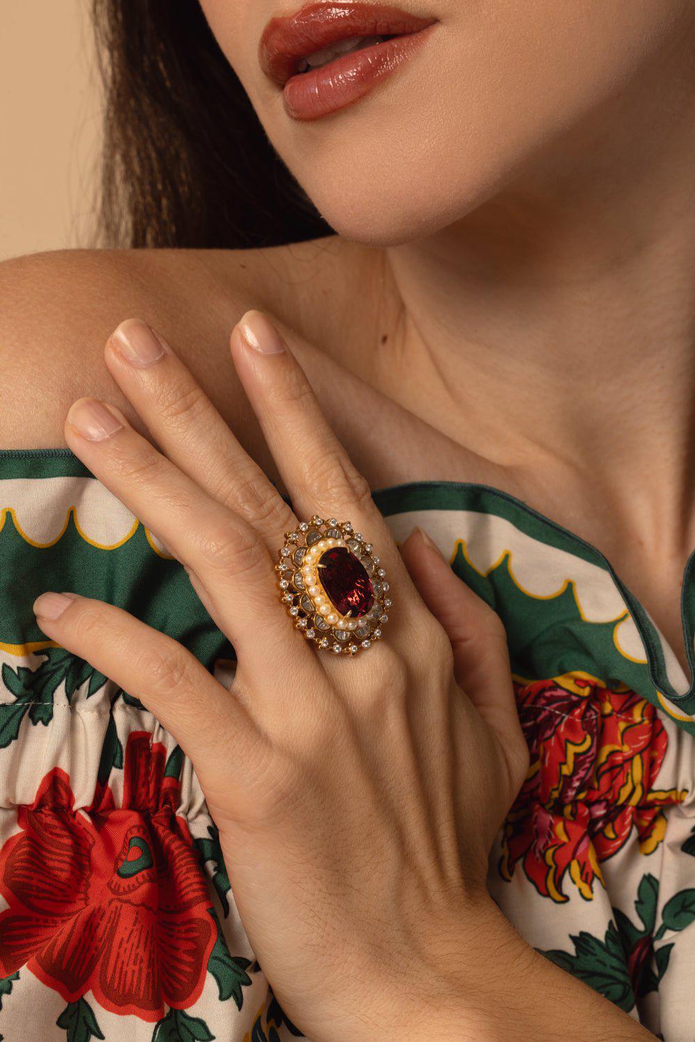 MOKSH-Kyoto Pink Tourmaline Ring-YELLOW GOLD