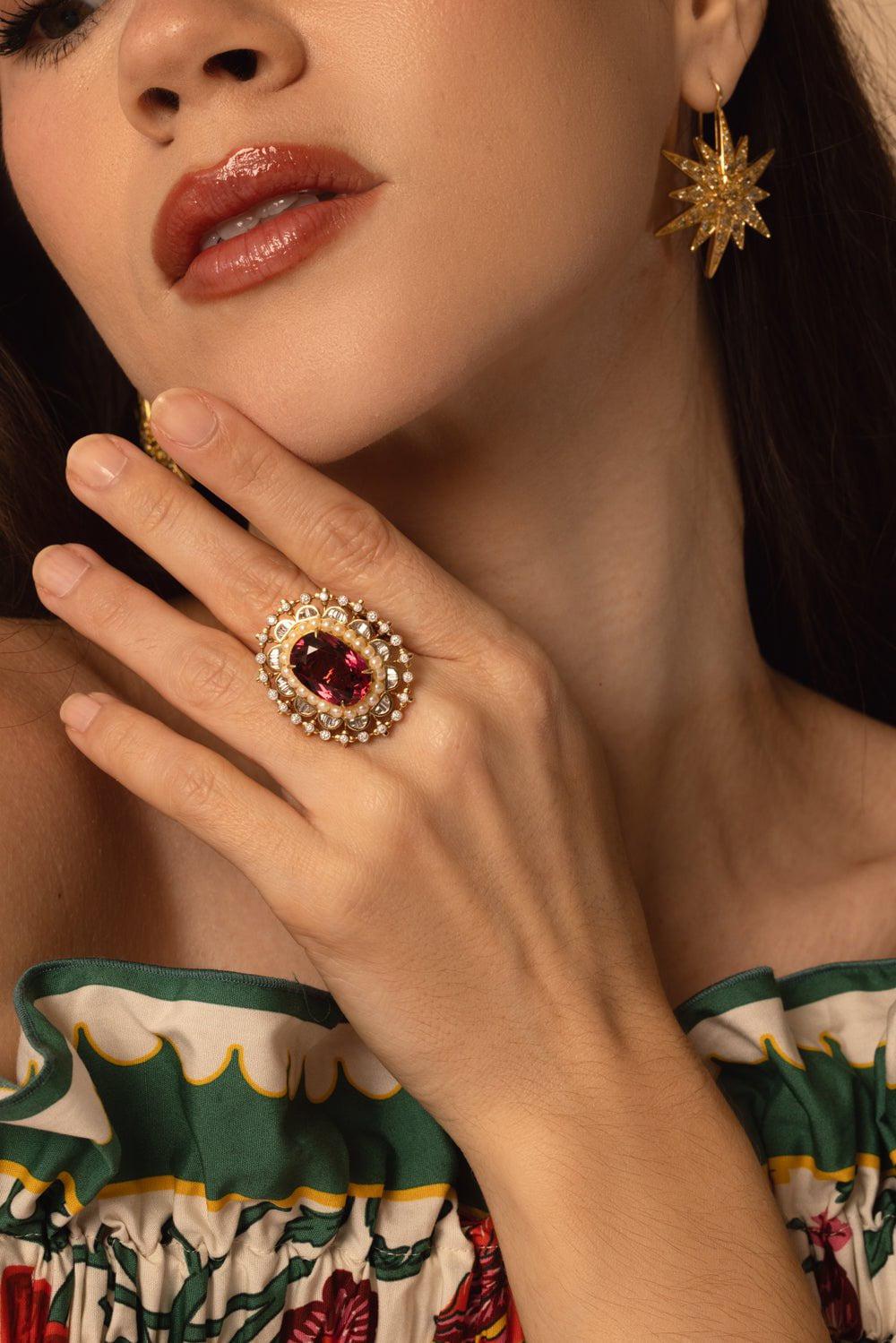 MOKSH-Kyoto Pink Tourmaline Ring-YELLOW GOLD