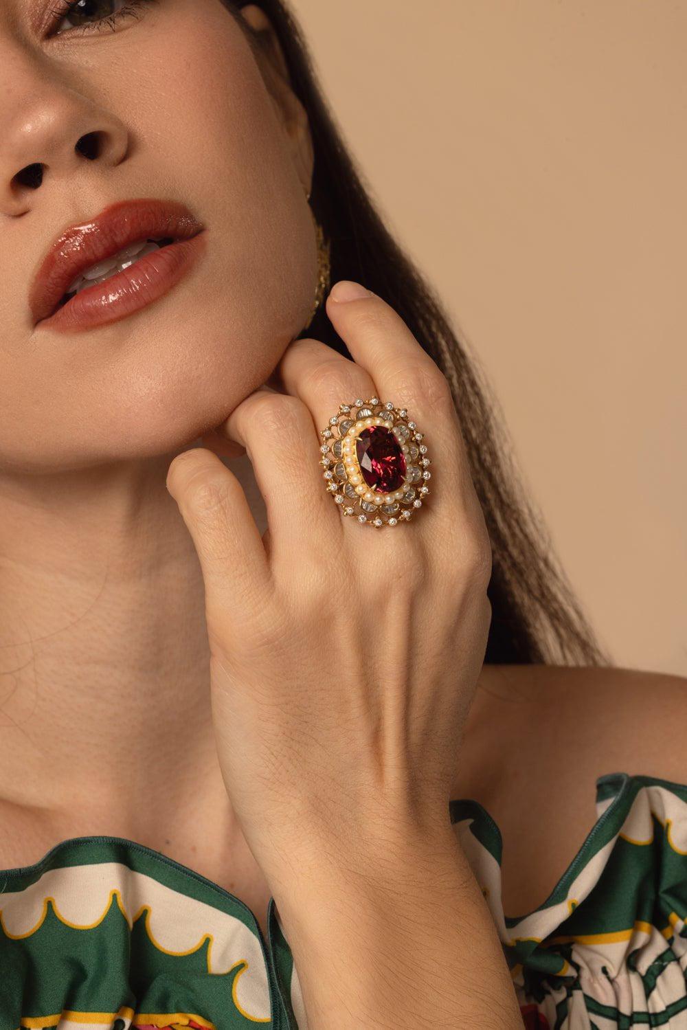 MOKSH-Kyoto Pink Tourmaline Ring-YELLOW GOLD