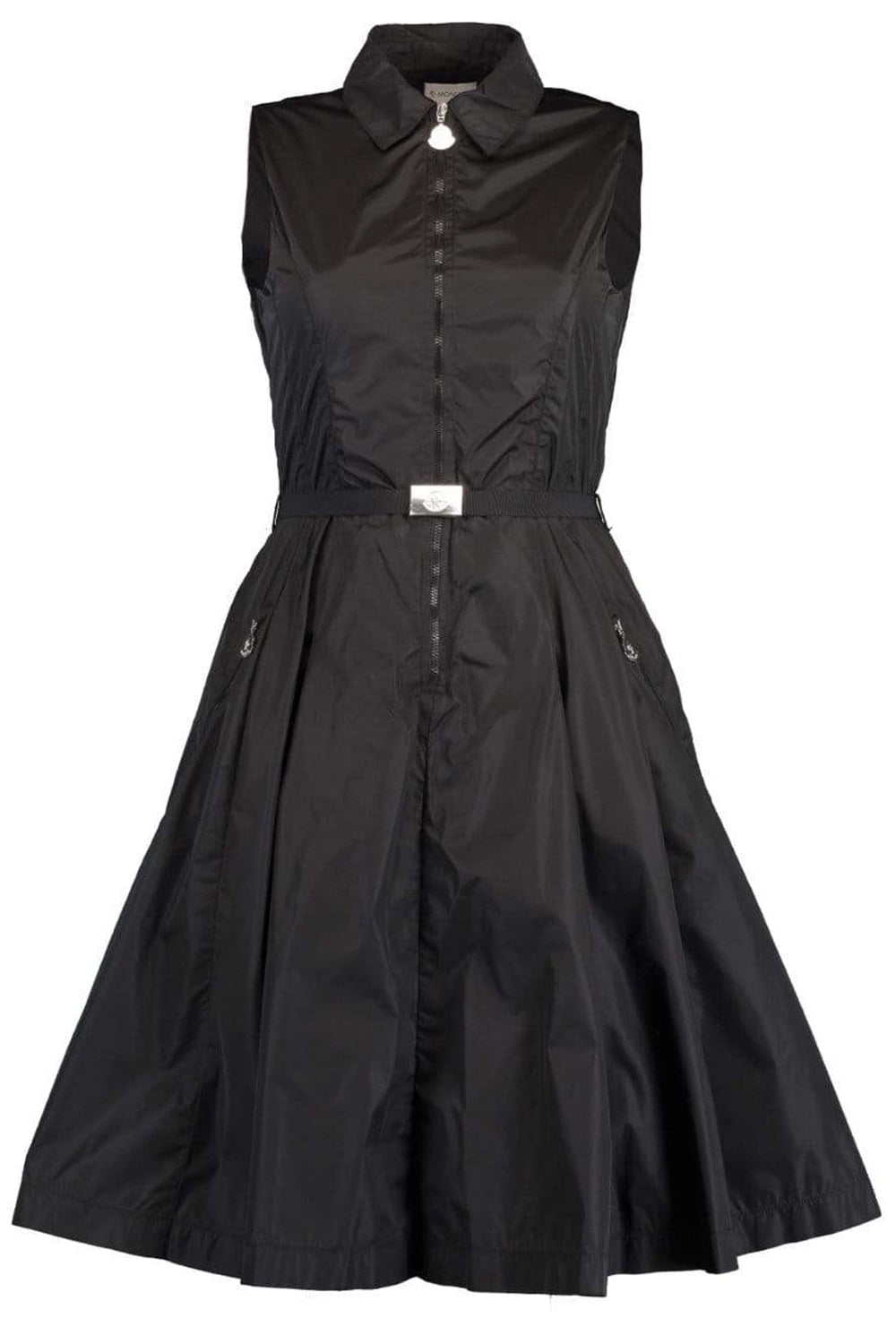 MONCLER-Sleeveless Zip Front Dress with Belt-BLACK