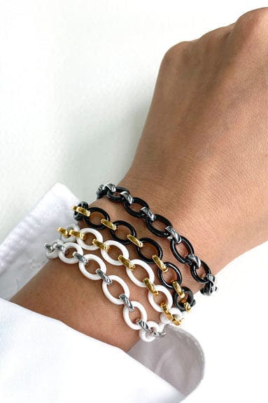 MONICA RICH KOSANN-Audrey Black Ceramic Link Bracelet-SILVER