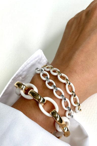 MONICA RICH KOSANN-Audrey White Ceramic Link Bracelet-SILVER