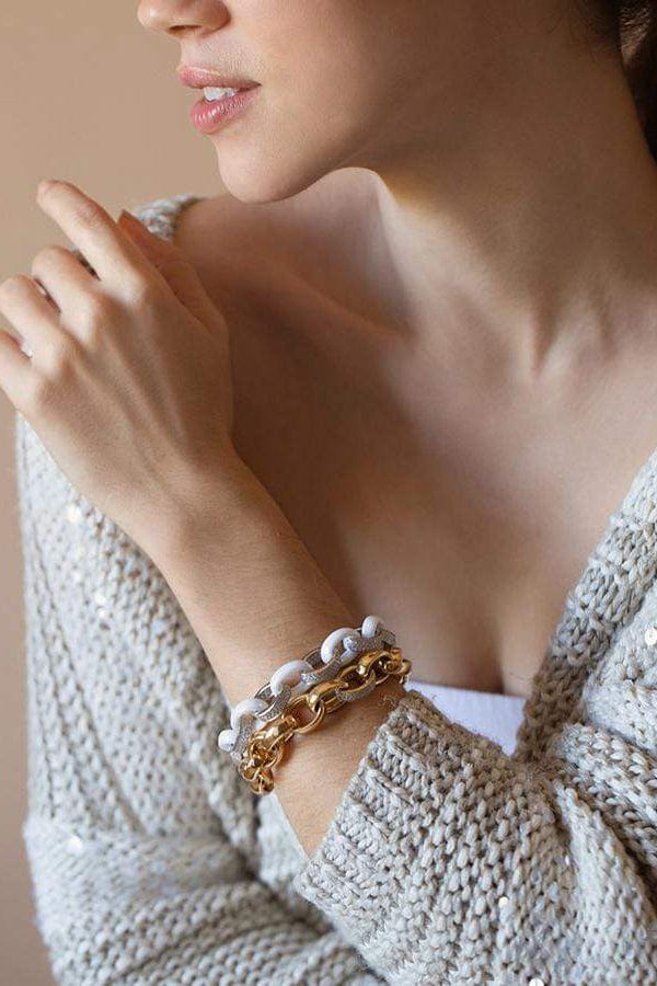 MONICA RICH KOSANN-Marilyn White Ceramic and Pave Diamond Link Bracelet-WHITE GOLD
