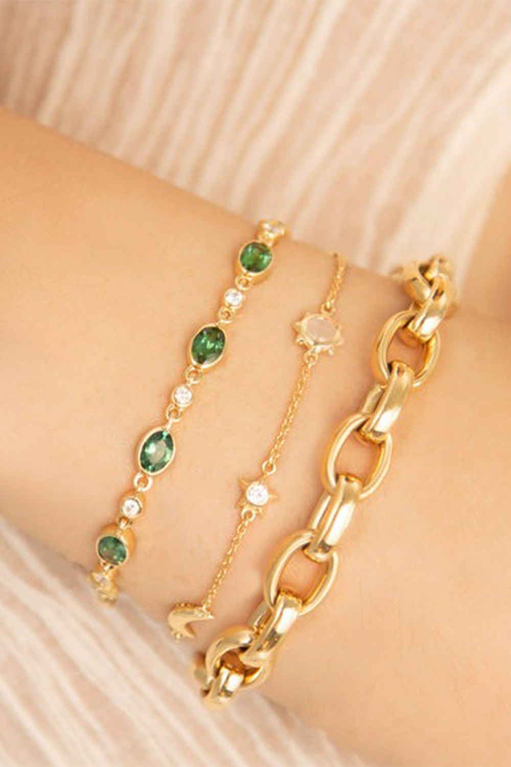 MONICA RICH KOSANN-Green Tourmaline Tennis Bracelet-YELLOW GOLD