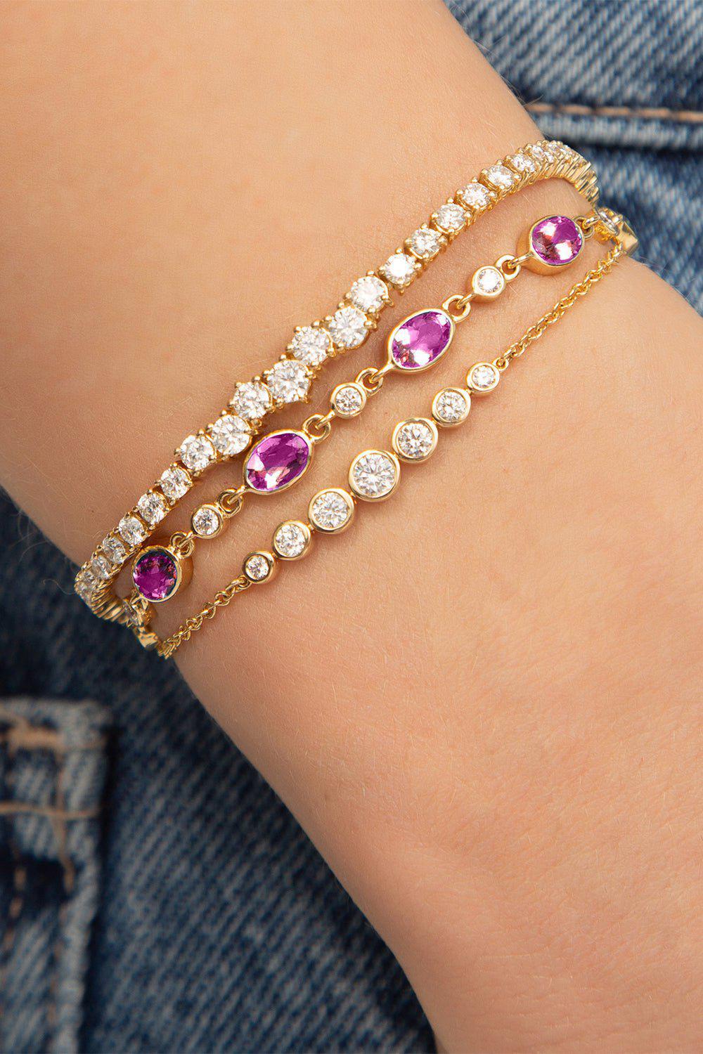 MONICA RICH KOSANN-Pink Sapphire Diamond Tennis Bracelet-YELLOW GOLD
