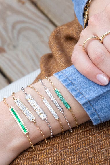 MONICA RICH KOSANN-Baguette Emerald Petite Poesy Bracelet-YELLOW GOLD