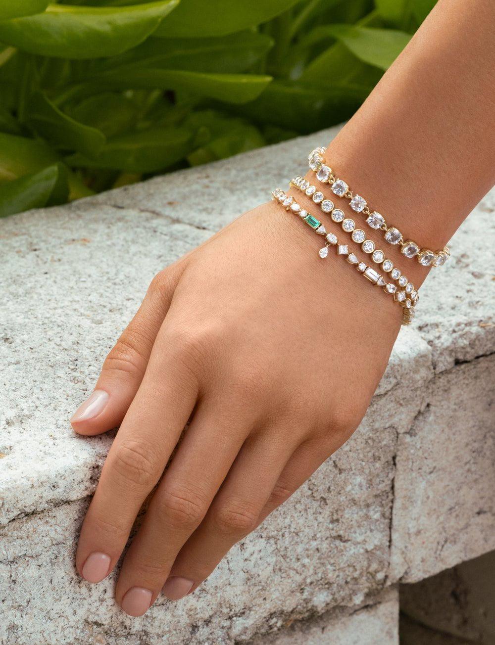 MONICA RICH KOSANN-Cushion Rock Crystal Tennis Bracelet-YELLOW GOLD