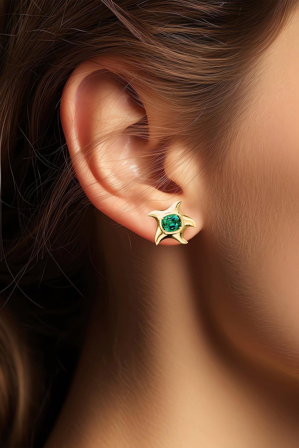 Green Tourmaline Starfish Earrings-YELLOW GOLD-JEWELRYFINE JEWELEARRING-MONICA RICH KOSANN