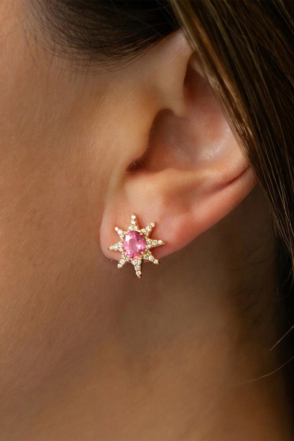 Pink Spinel Star Moon Earrings