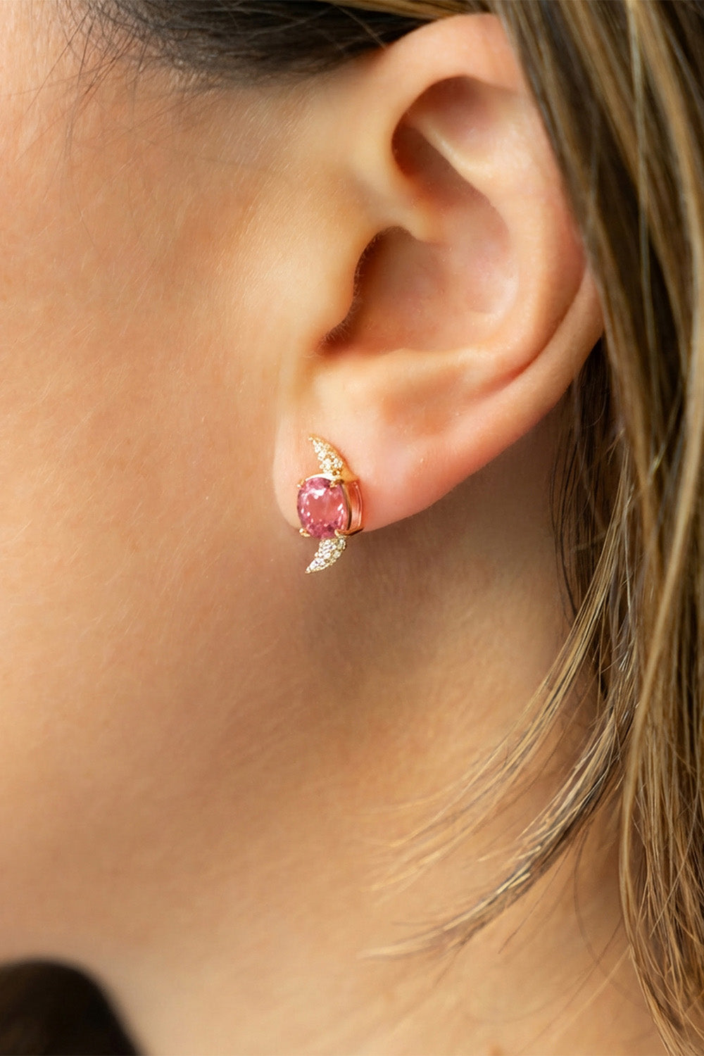 Pink Spinel Star Moon Earrings