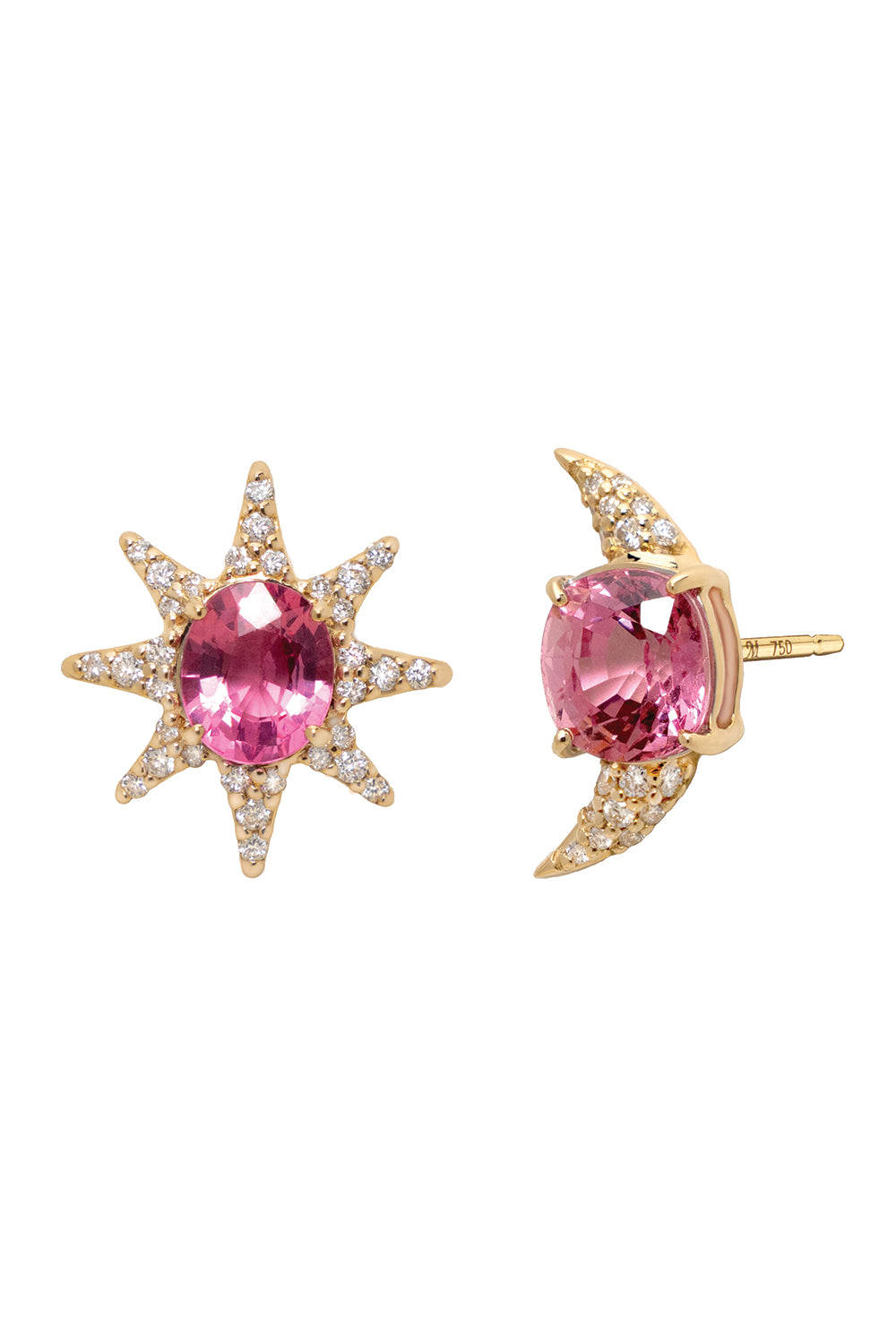 Pink Spinel Star Moon Earrings