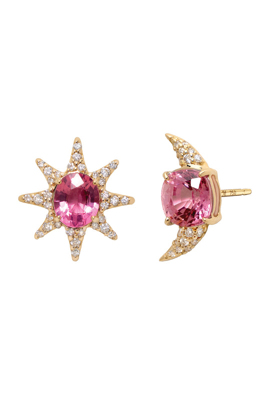 Pink Spinel Star Moon Earrings