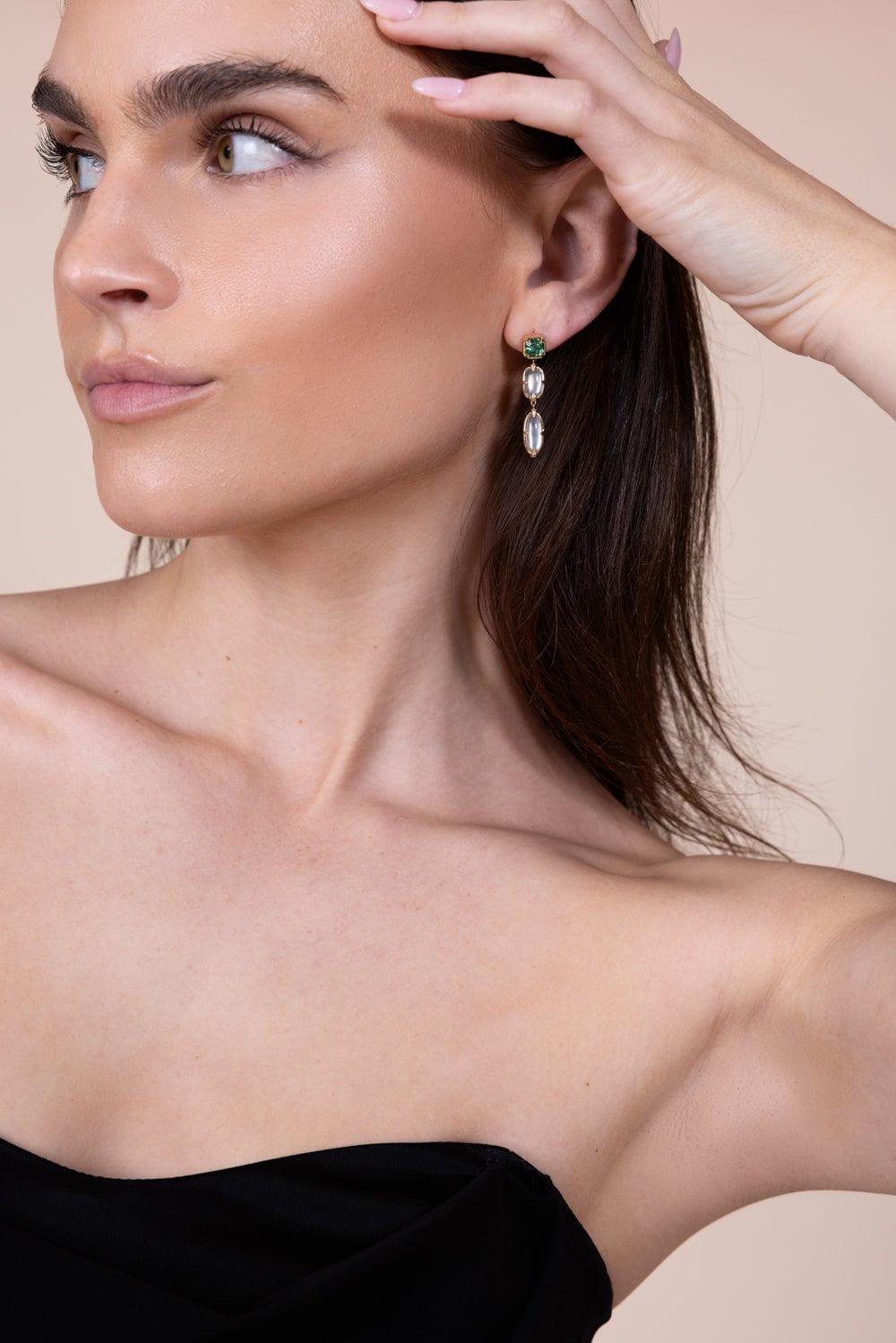 MONICA RICH KOSANN-SPECIAL EDITION GREEN TOURMALINE MOONSTONE EARRINGS-YELLOW GOLD